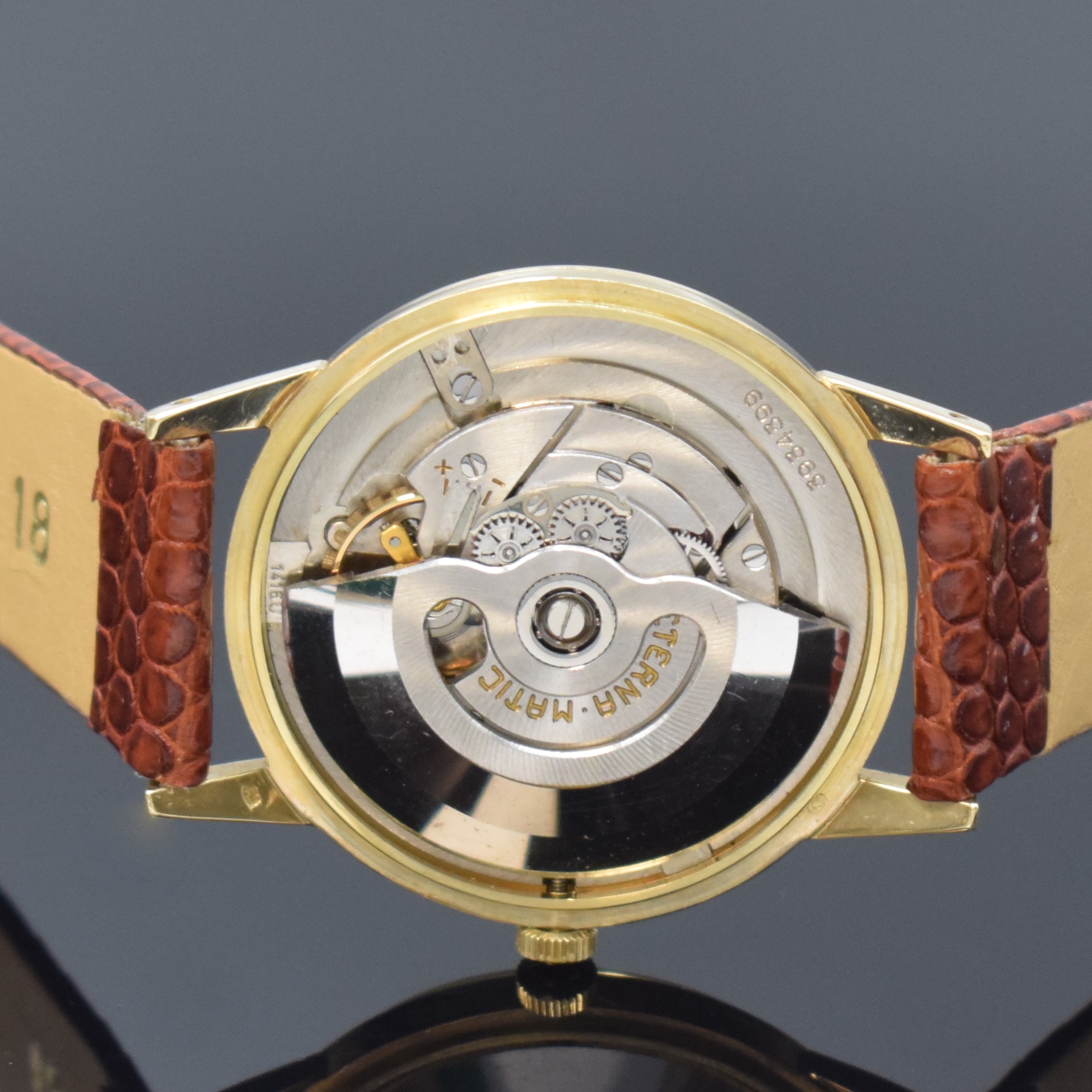 Detail f: ETERNA-MATIC 2 Armbanduhren in GG 585/000 und Stahl, Schweiz um 1955, Böden aufgedr., 1 x gold. Zifferbl. altersbed. pat. und 1 x silb. Zifferbl., ...