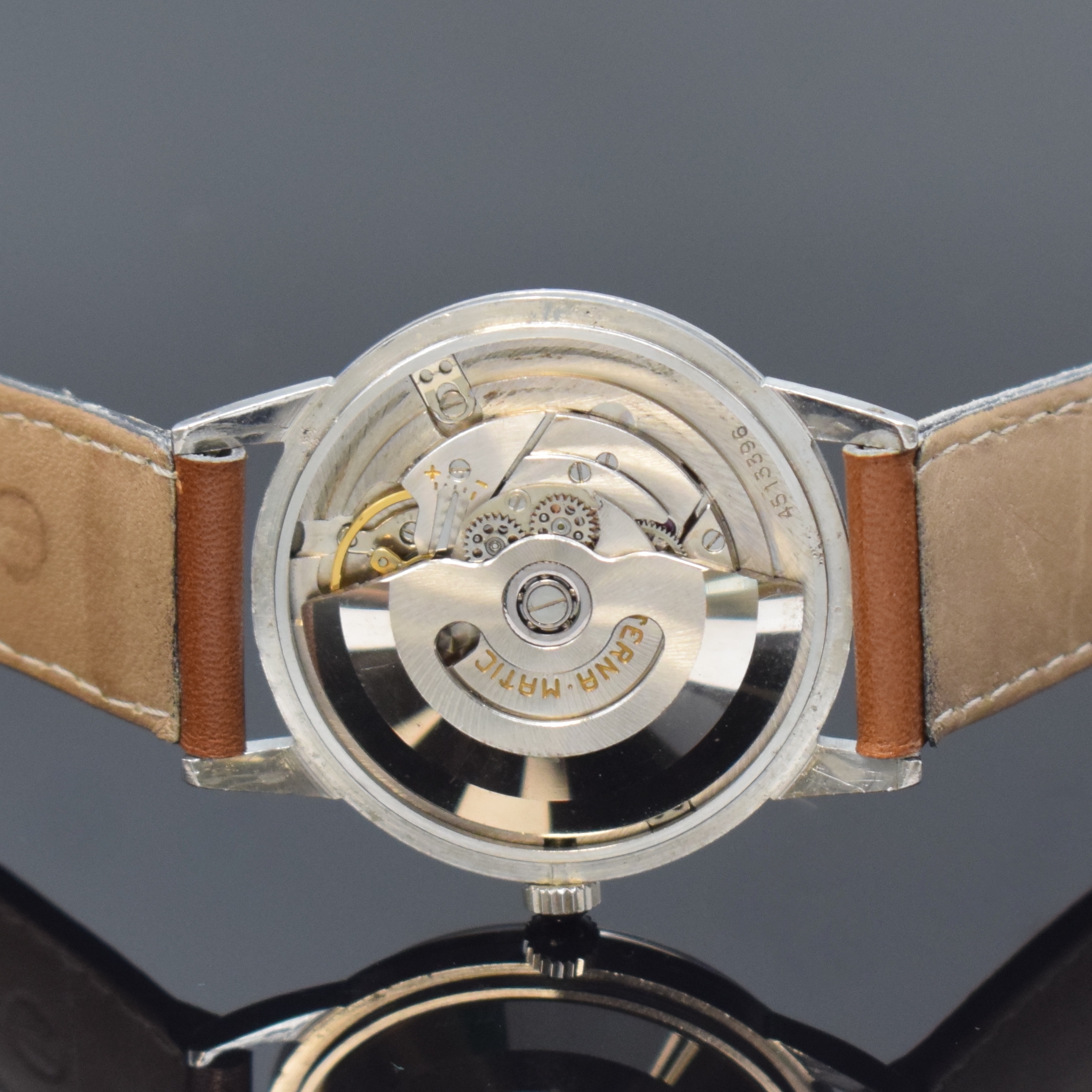 Detail i: ETERNA-MATIC 2 Armbanduhren in GG 585/000 und Stahl, Schweiz um 1955, Böden aufgedr., 1 x gold. Zifferbl. altersbed. pat. und 1 x silb. Zifferbl., ...
