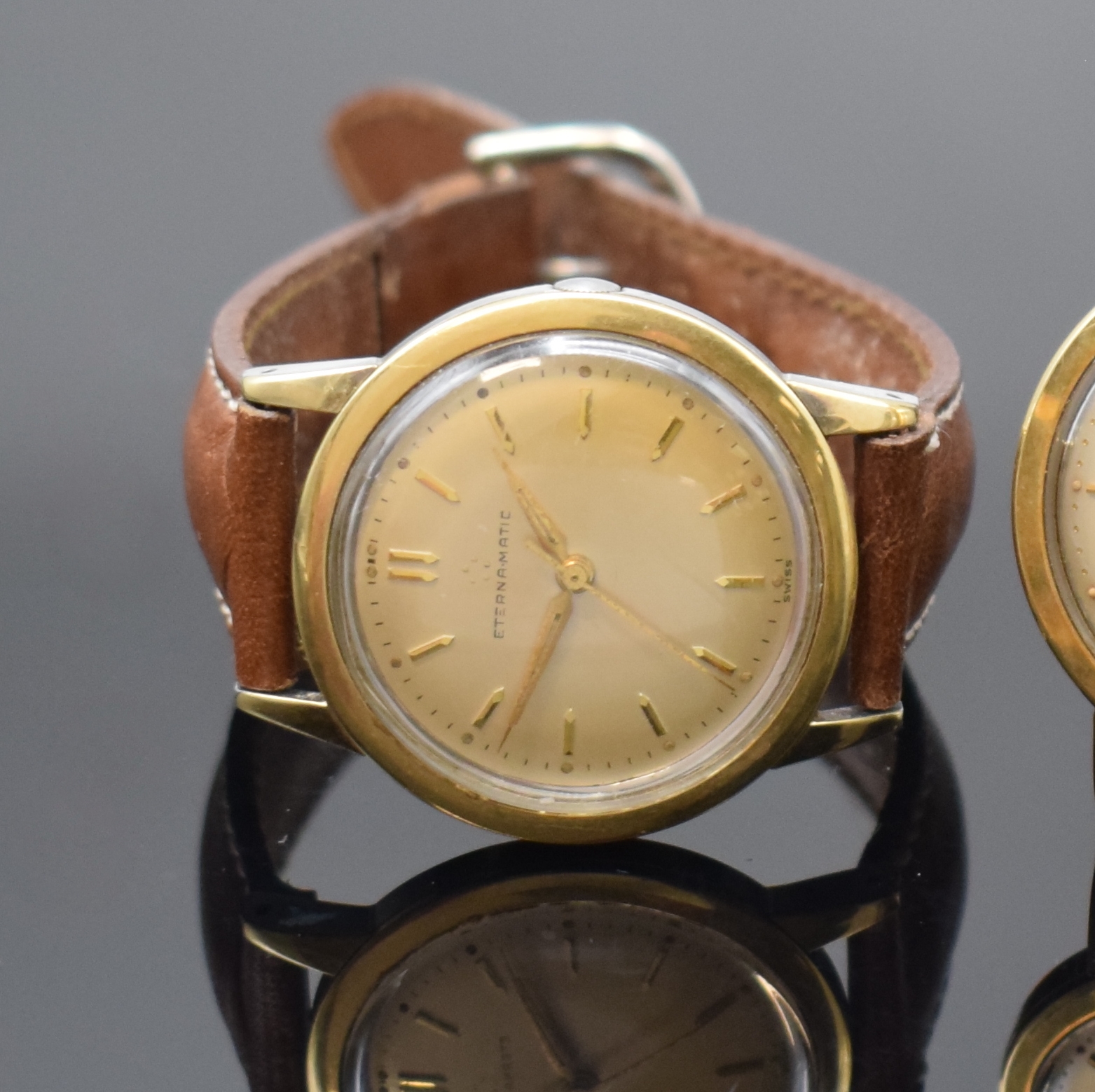 Detail a: 2 ETERNA-MATIC Armbanduhren, Schweiz um 1960, beide Automatik, Edelstahlgeh., Lünette und 1 x z. Teil Bandanstöße in GG, vers. Zifferblätter ...