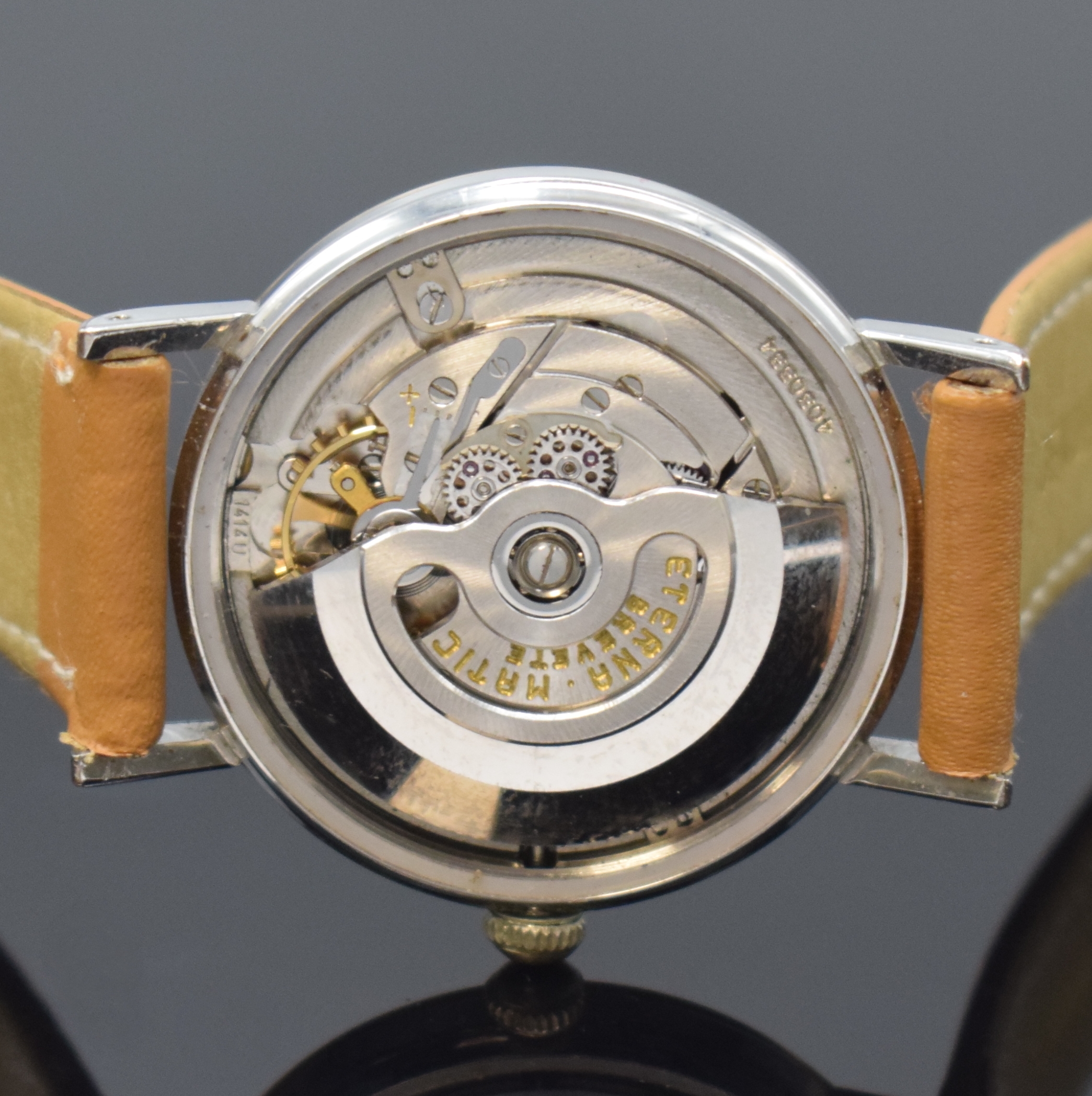 Detail j: 2 ETERNA-MATIC Armbanduhren, Schweiz um 1960, beide Automatik, Edelstahlgeh., Lünette und 1 x z. Teil Bandanstöße in GG, vers. Zifferblätter ...