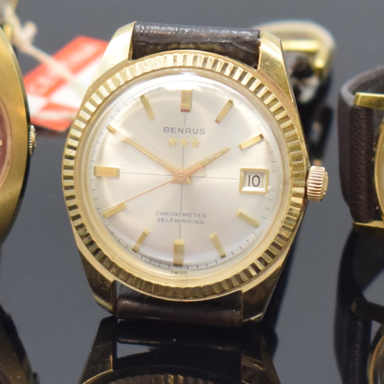 Detail b: 3 vergoldete Armbanduhren Benrus, Bulova und Certina, alle Schweiz 1960/70er Jahre, BENRUS Chronometer: Automatik, für den US- Markt, ...