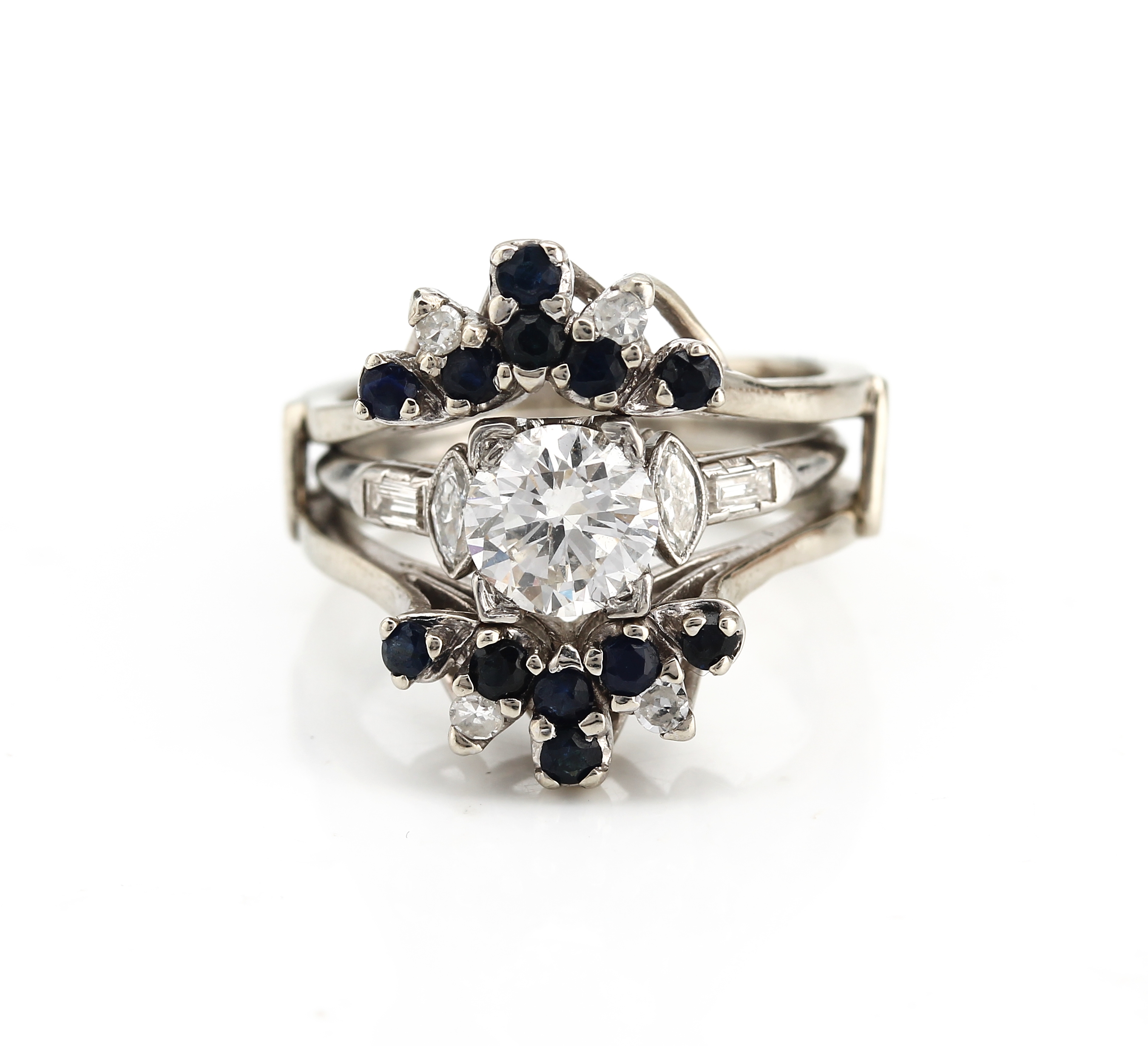 Detail a: Saphir-Brillant-Kombinationsring, 1 x Ring mit Brillant Solitär, 10 % Iridium- Platin-Fassung, Brillant ca. 1.25 ct Weiß/p lasergebohrt (mit IGI ...