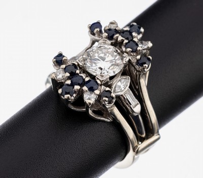 Image 26907366 - Saphir-Brillant-Kombinationsring, 1 x Ring mit Brillant Solitär, 10 % Iridium- ...