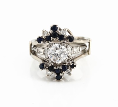 26907366a - Saphir-Brillant-Kombinationsring, 1 x Ring mit Brillant Solitär, 10 % Iridium- ...