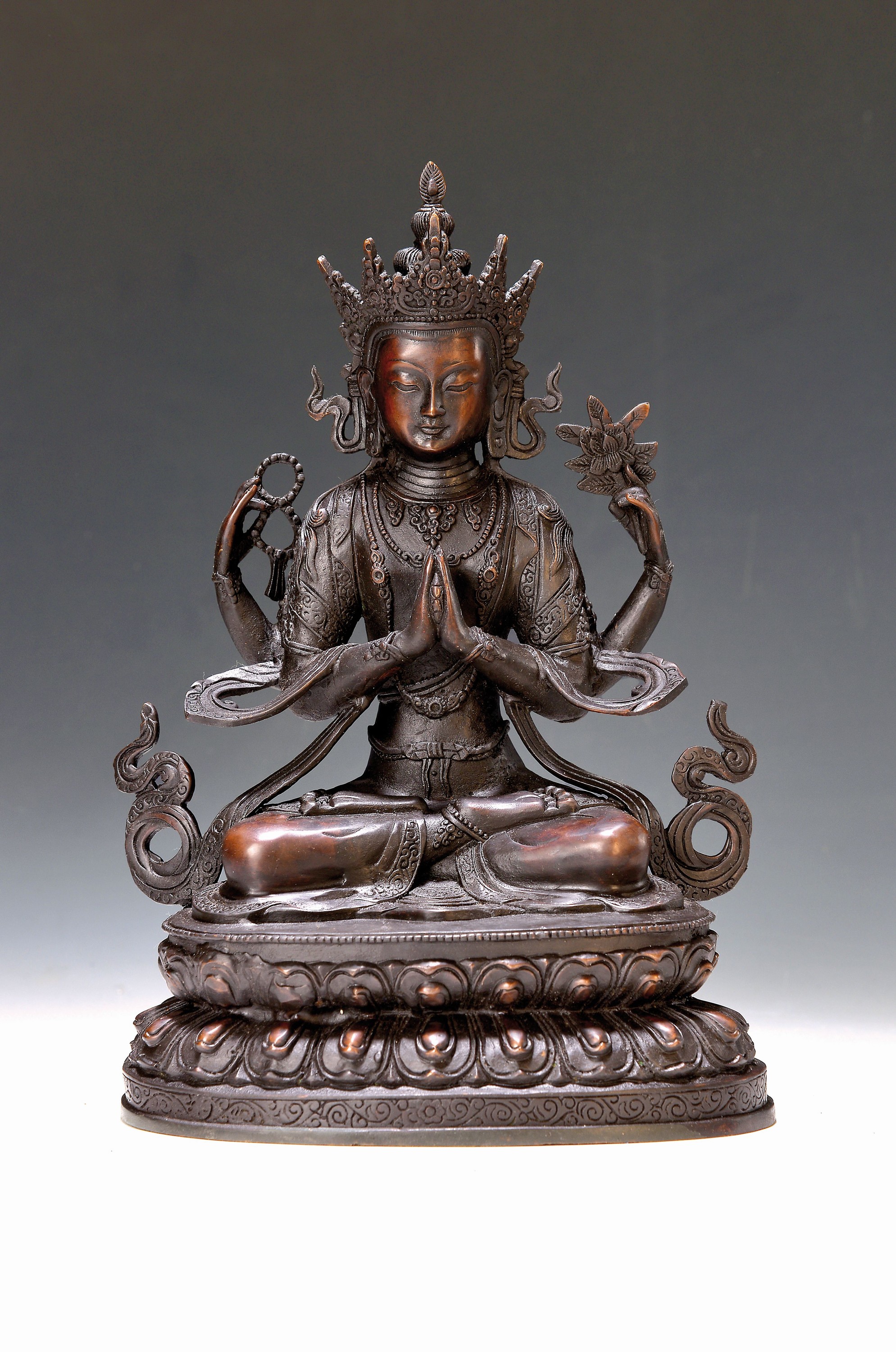 Vierarmiger Bodhisattva des Mitgefühls, Nepal, 20.Jh., Bronze, H. 32 cm