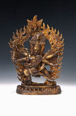 Image Vakralilaya, Gottheit mit sechs Armen, und seiner Weisheitspartnerin, Nepal, 20. Jh., ...