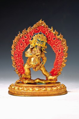 Image Tantrische Gottheit, Nepal, Ende 20. Jh., Bronze, vergoldet und bunt bemalt, feiner ...
