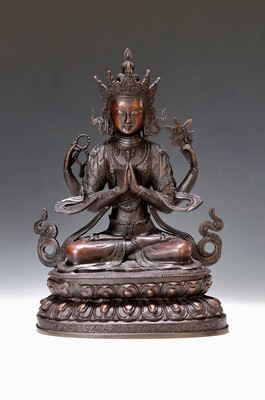 Image Vierarmiger Bodhisattva des Mitgefühls, Nepal, 20.Jh., Bronze, H. 32 cm