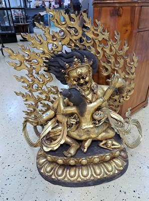 26907707a - Sehr große tantrische Gottheit, Nepal, 20. Jh., Vereinigung (Yab-Yum), ca. 81 cm, ...