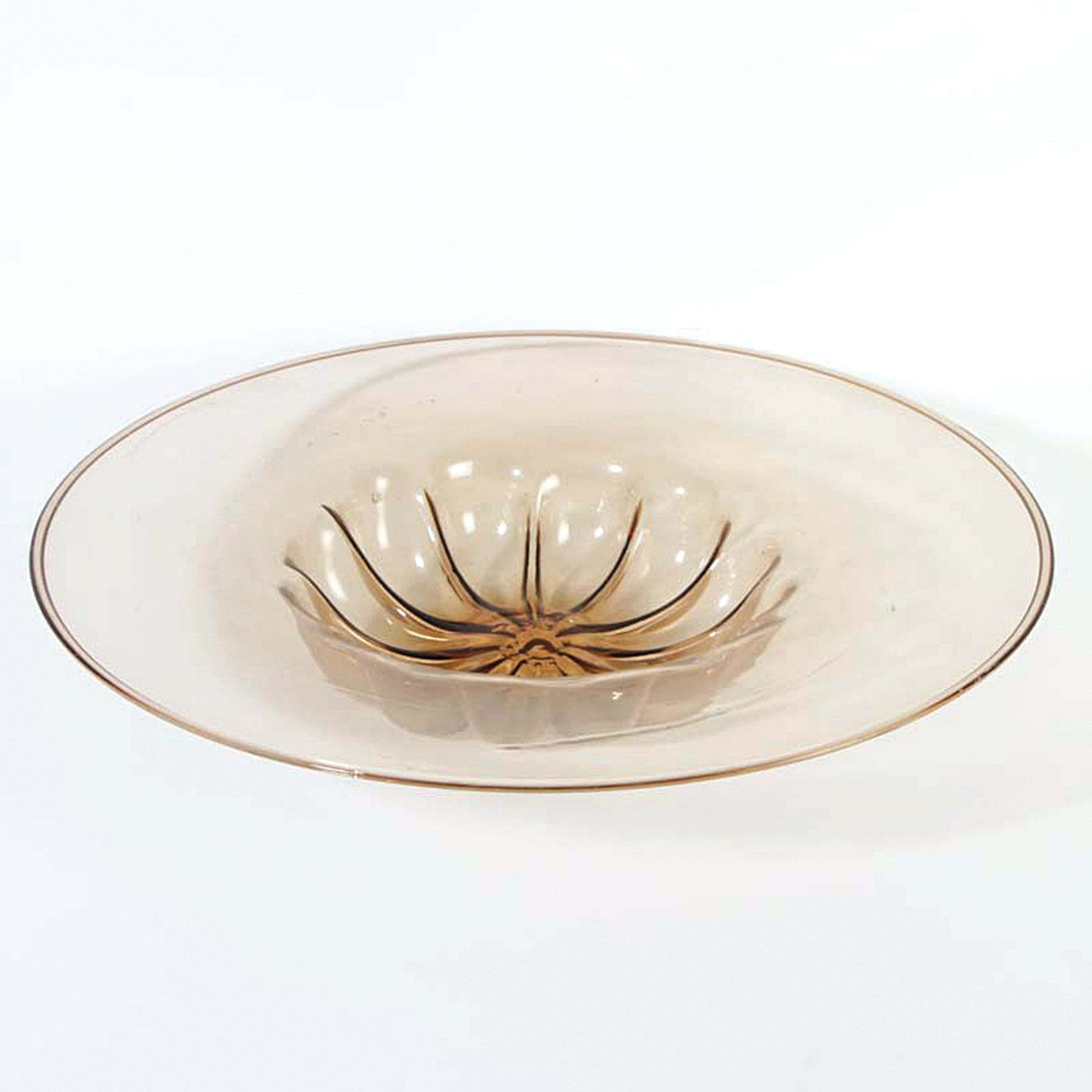 Runde Schale, Cappellin Venini Murano, mundgeblasenes rosa-braunes Glas, sog. soffiato, H. ca. 7cm, D. ca. 42cm