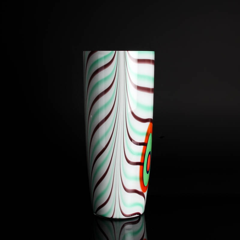 Detail a: Vase von Carlo Moretti (1934-2008), Murano, Unikat, mundgeblasenes Glas mit Kammdekor in grün und braun, opak-weißer Innenüberfang, 2 ...