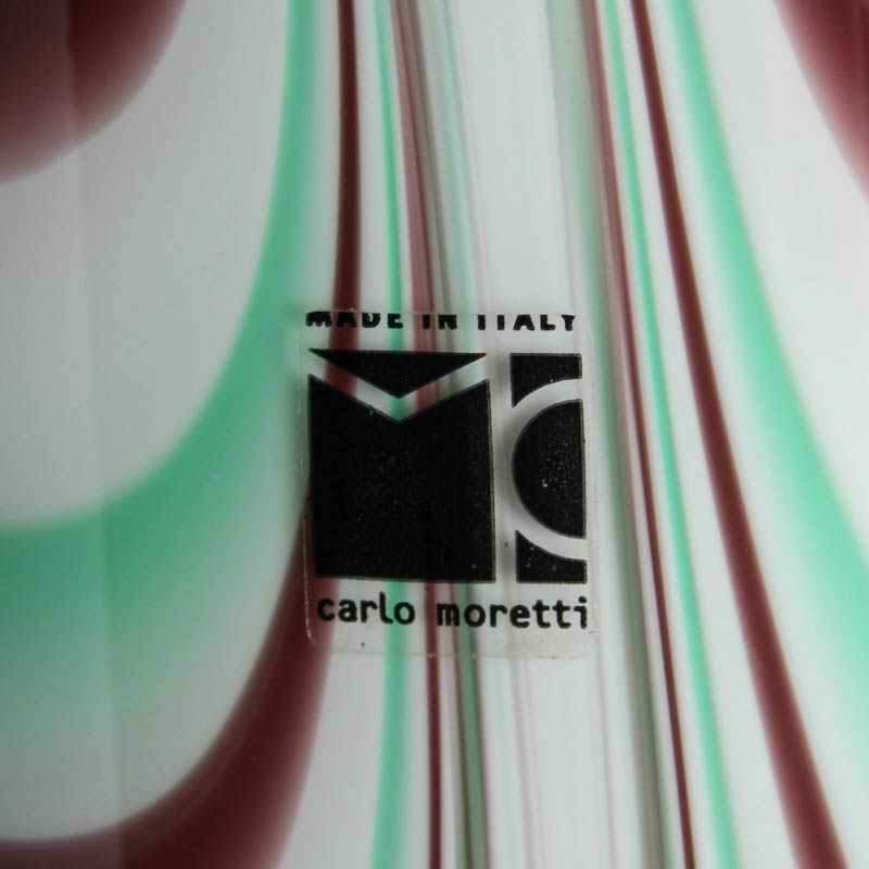 Detail i: Vase von Carlo Moretti (1934-2008), Murano, Unikat, mundgeblasenes Glas mit Kammdekor in grün und braun, opak-weißer Innenüberfang, 2 ...