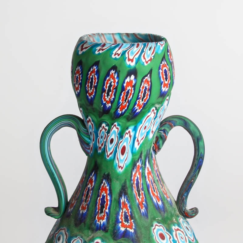 Detail a: Vase, Fratelli Toso Murano, um 1910-20, grün-opakes Glas mit eingeschmolzenen Murrinen, H. ca. 18cm