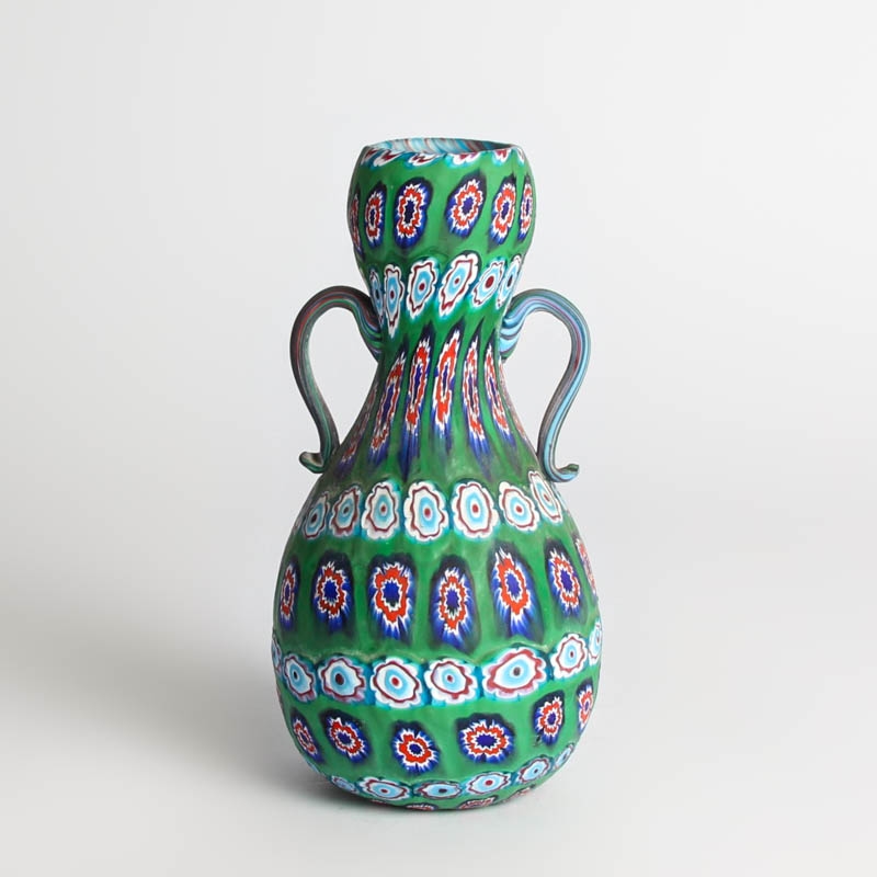 Detail d: Vase, Fratelli Toso Murano, um 1910-20, grün-opakes Glas mit eingeschmolzenen Murrinen, H. ca. 18cm