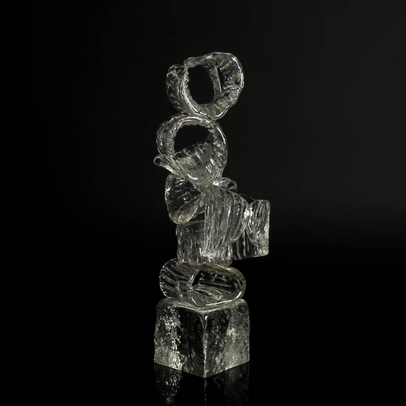 Detail a: Glasskulptur, Ermanno Nason für Cenedese, Murano, 1963-72, farbloses Glas, gestapelte Glasringe auf Sockel, H. 36 cm