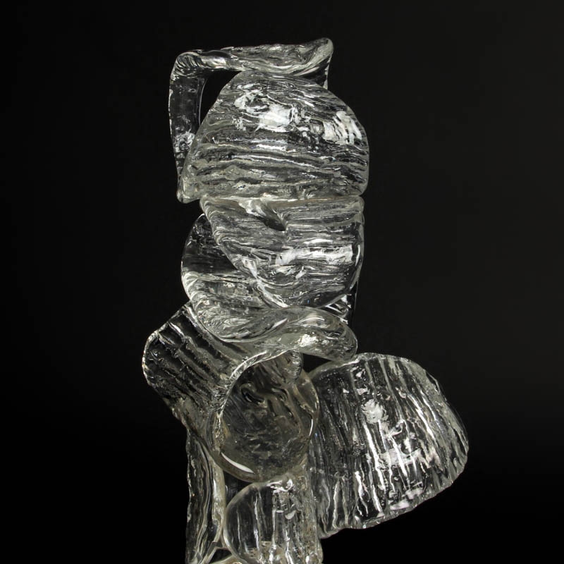 Detail d: Glasskulptur, Ermanno Nason für Cenedese, Murano, 1963-72, farbloses Glas, gestapelte Glasringe auf Sockel, H. 36 cm