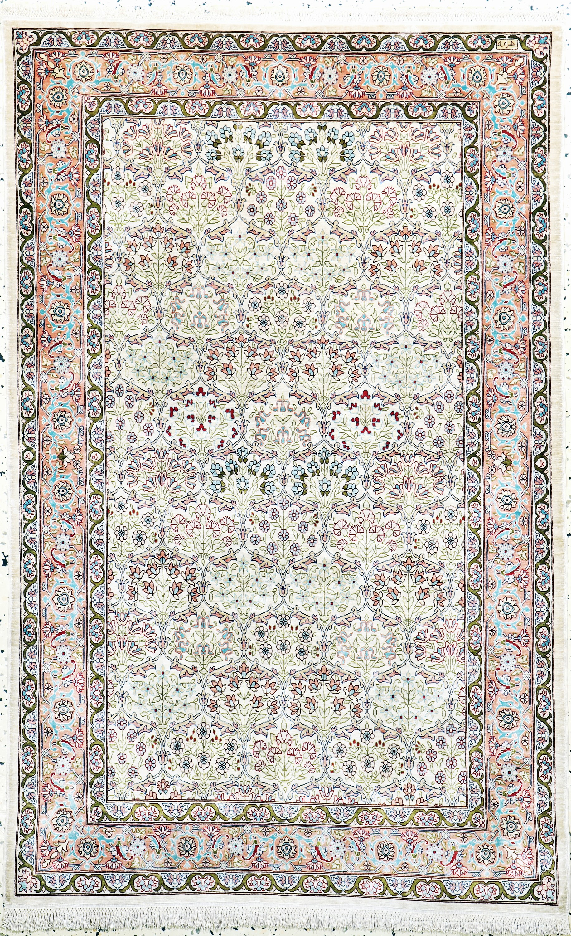 Hereke Seide fein signiert, Türkei, Mitte 20.Jhd, reine Naturseide, ca. 139 x 89 cm, ca.1,0 Mio. Kn/qm, EHZ: 1-2