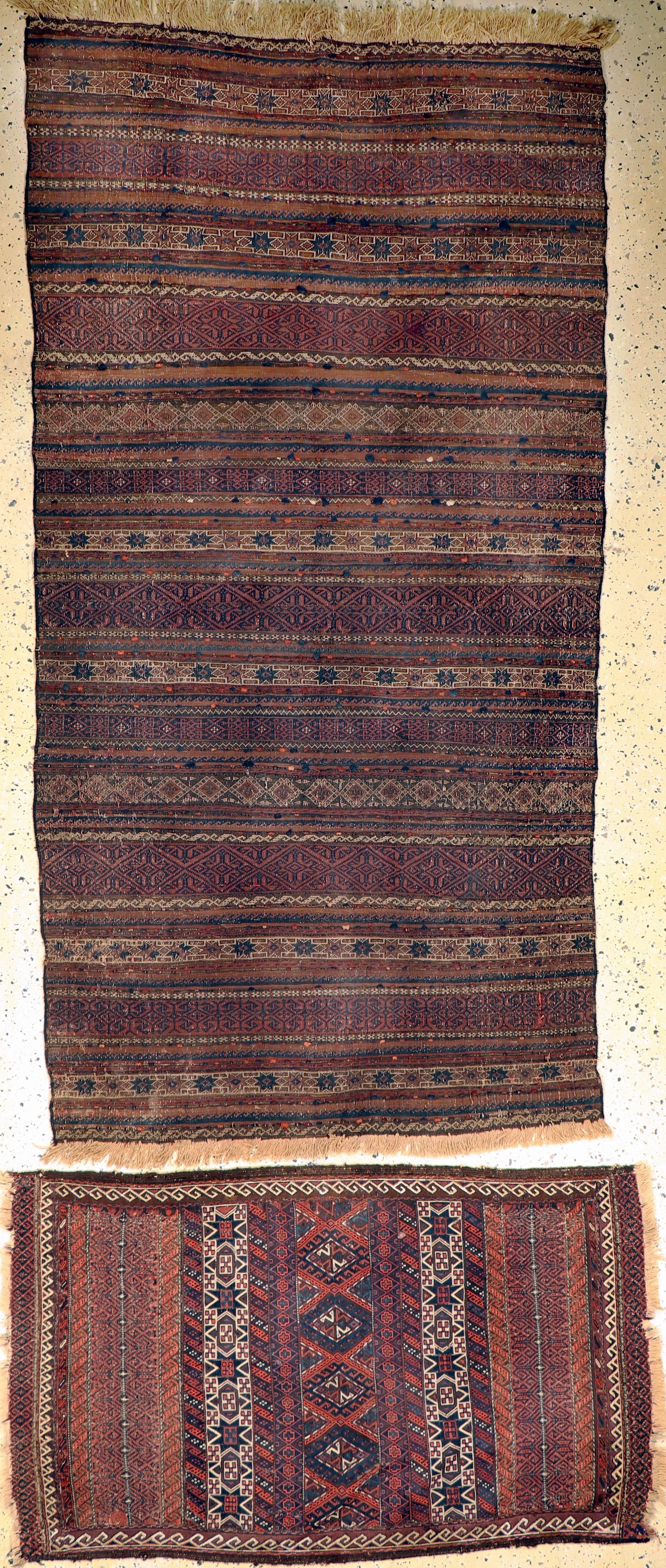2 Lots Belutsch Kelim, Persien, 19.Jhd, Wolle auf Wolle, ca. 231 x 116 cm & ca. 130 x 81 cm, EHZ: 4