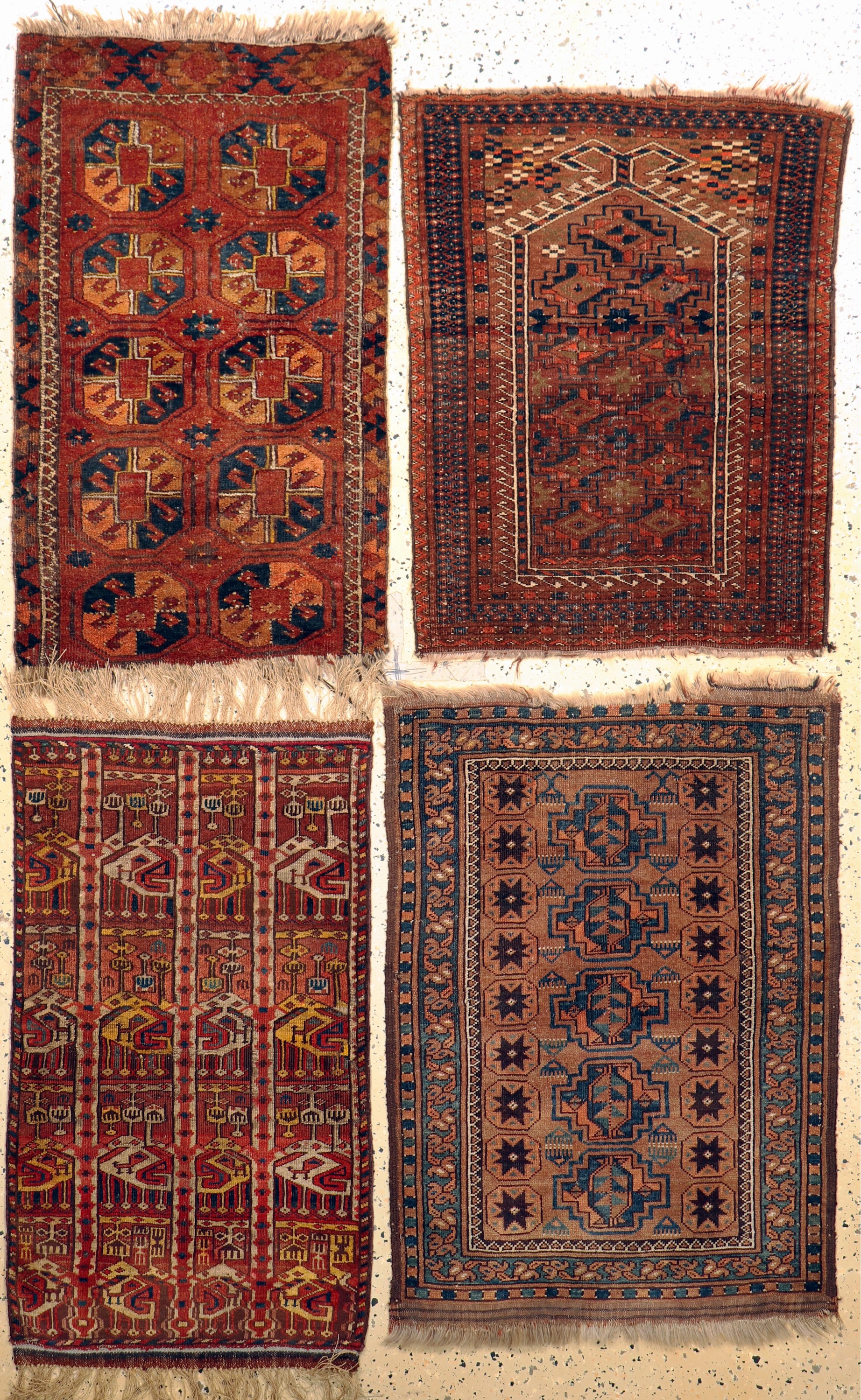 4 Lots Poshti antik, Turkmenistan, 19.Jhd, Wolle auf Wolle, ca. 91 x 68 cm, EHZ: 4