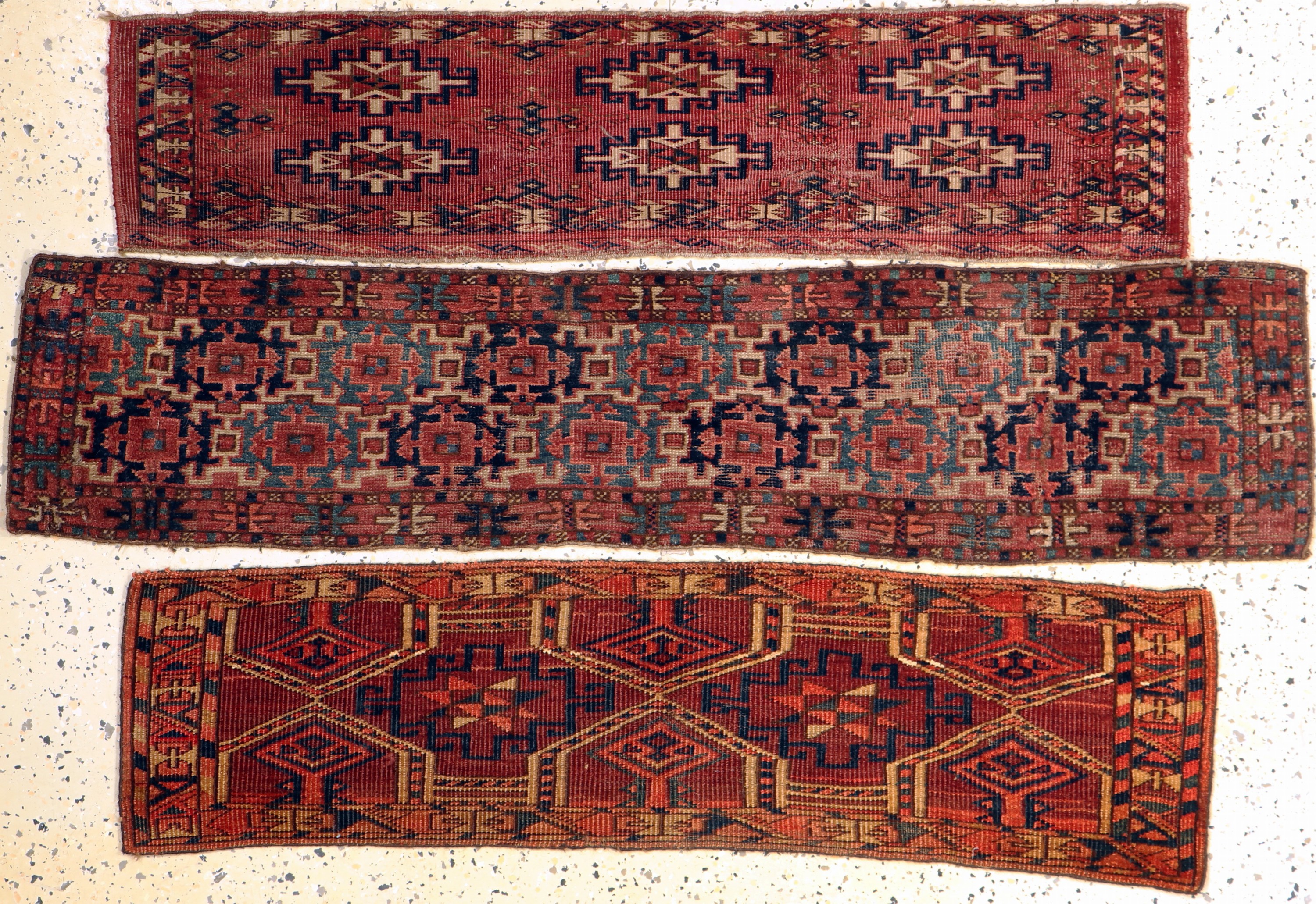 3 Lots"Torba"antik, Turkmenistan, 19.Jhd, Wolle auf Wolle, ca. 109 x 29 cm, EHZ: 4