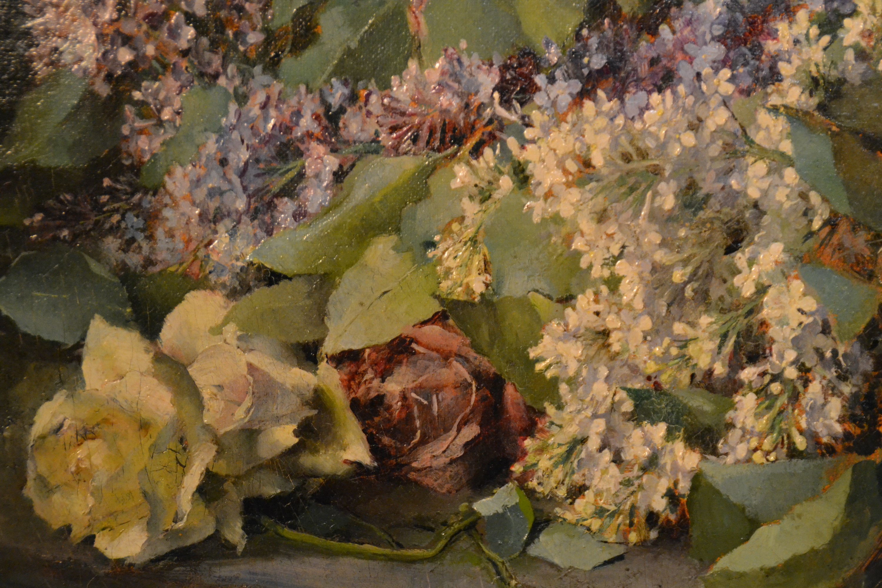 Detail b: Lothar von Seebach, 1853 Fessenbach-1930 Straßburg, Üppiges Stillleben mit Flieder und Rosen in einem Korb, Öl/Lwd, rechts oben sign. und dat. 18 ...