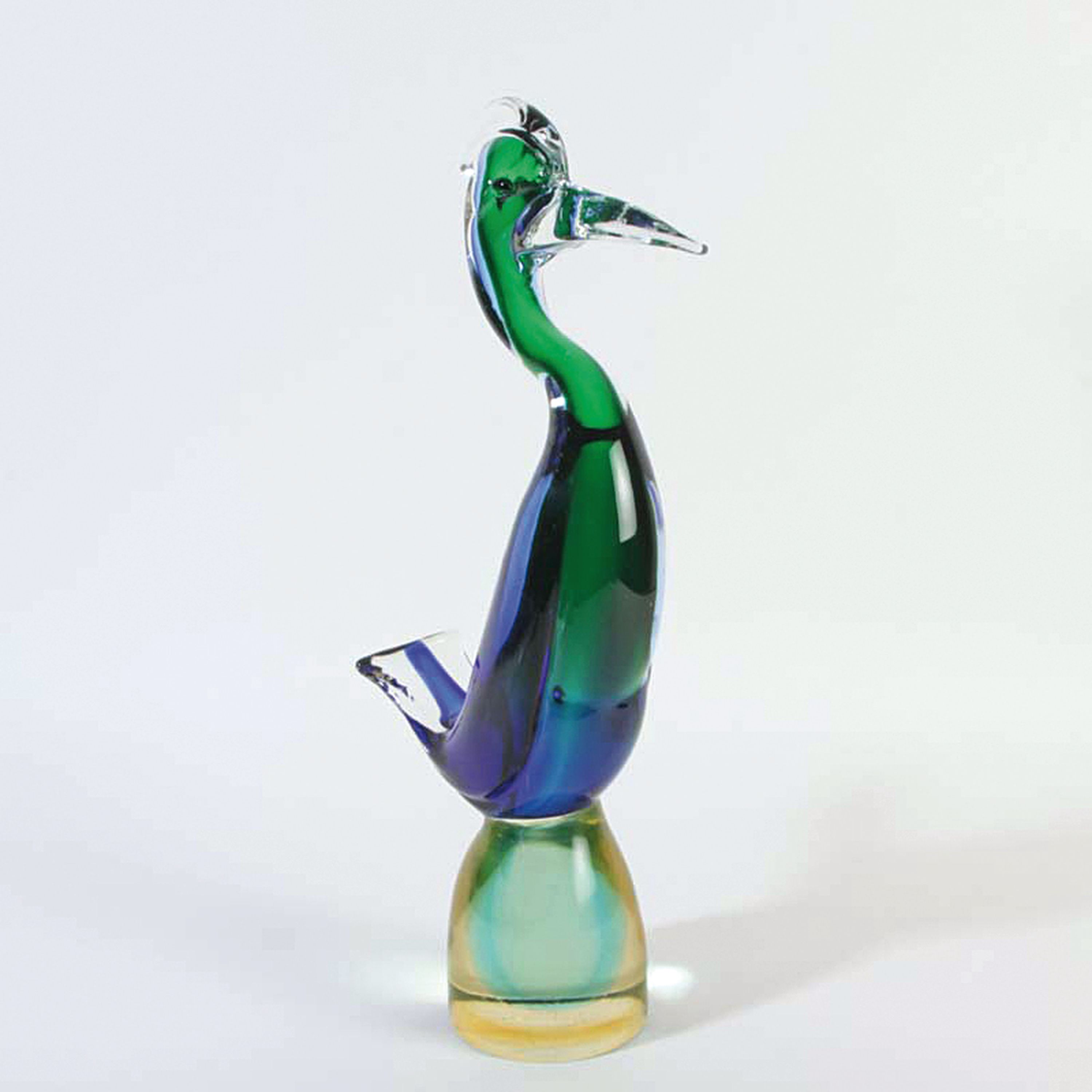 2 Glasskulpturen exotischer Vögel, Murano, 1x Ermanno Nason für Cenedese, farbloses Glas, H. ca. 44 cm; 1x Flavio Poli (1900-1984) für Seguso, ...