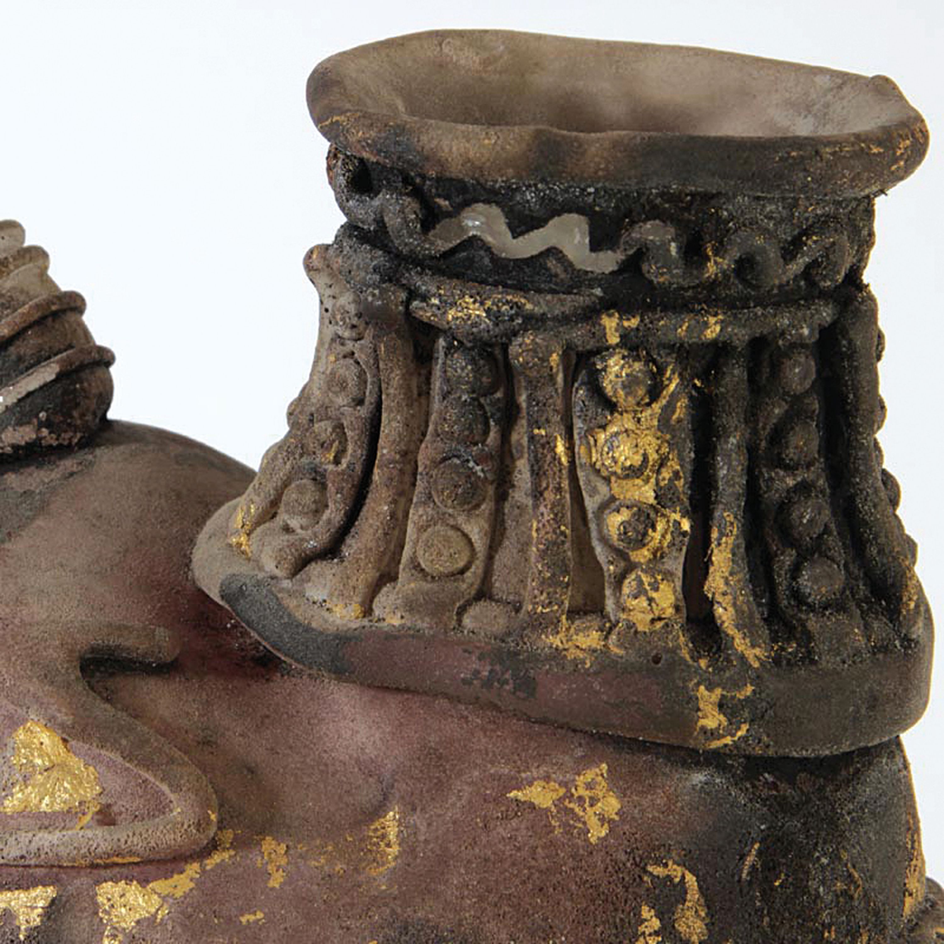 Detail b: Zwei Vetro a Scavo-Glasobjekte, Ermanno Nason für Cenedese, Murano, farbloses Glas, grau-grüne Patina mit Goldauflage in Vetro a Scavo-Technik, ...