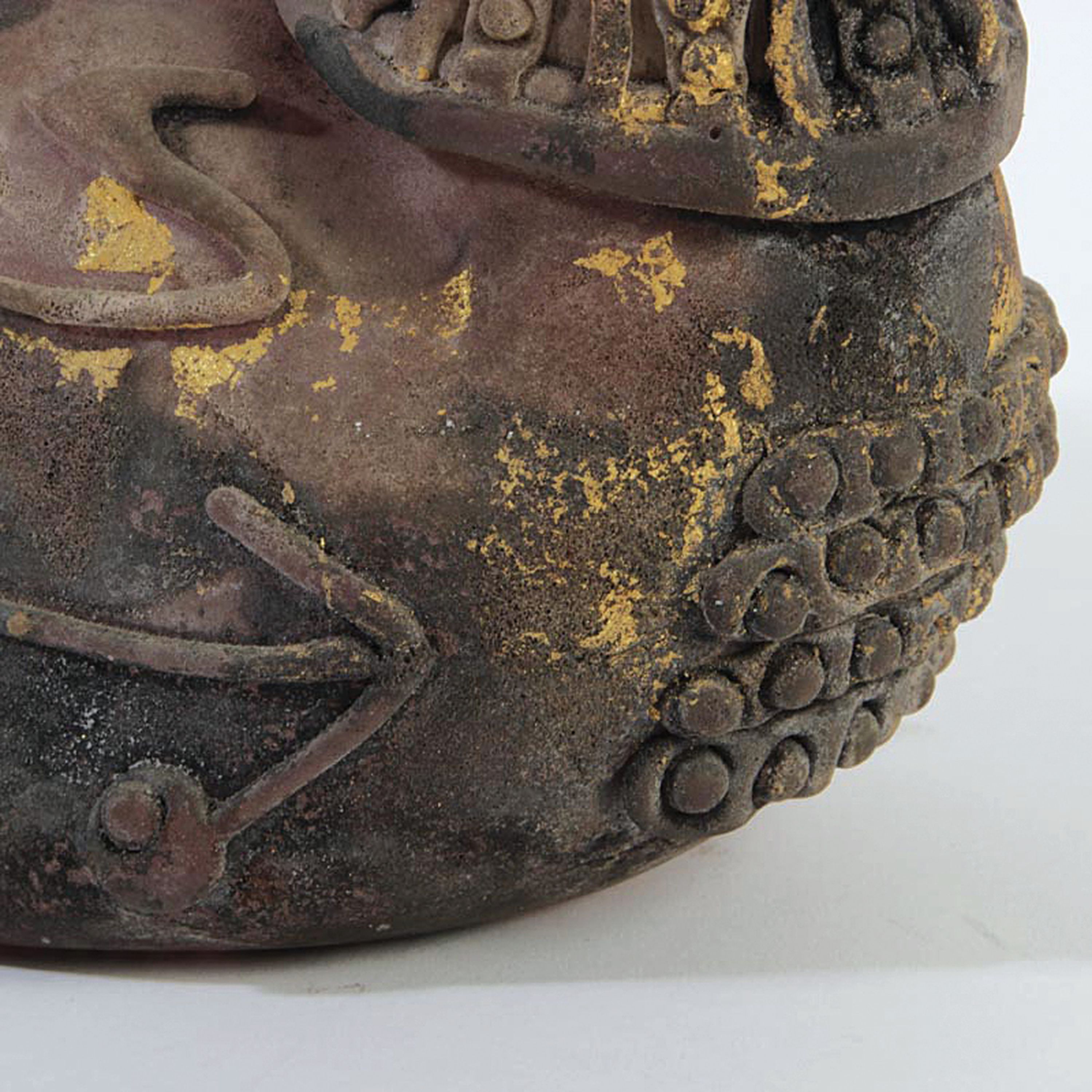 Detail e: Zwei Vetro a Scavo-Glasobjekte, Ermanno Nason für Cenedese, Murano, farbloses Glas, grau-grüne Patina mit Goldauflage in Vetro a Scavo-Technik, ...