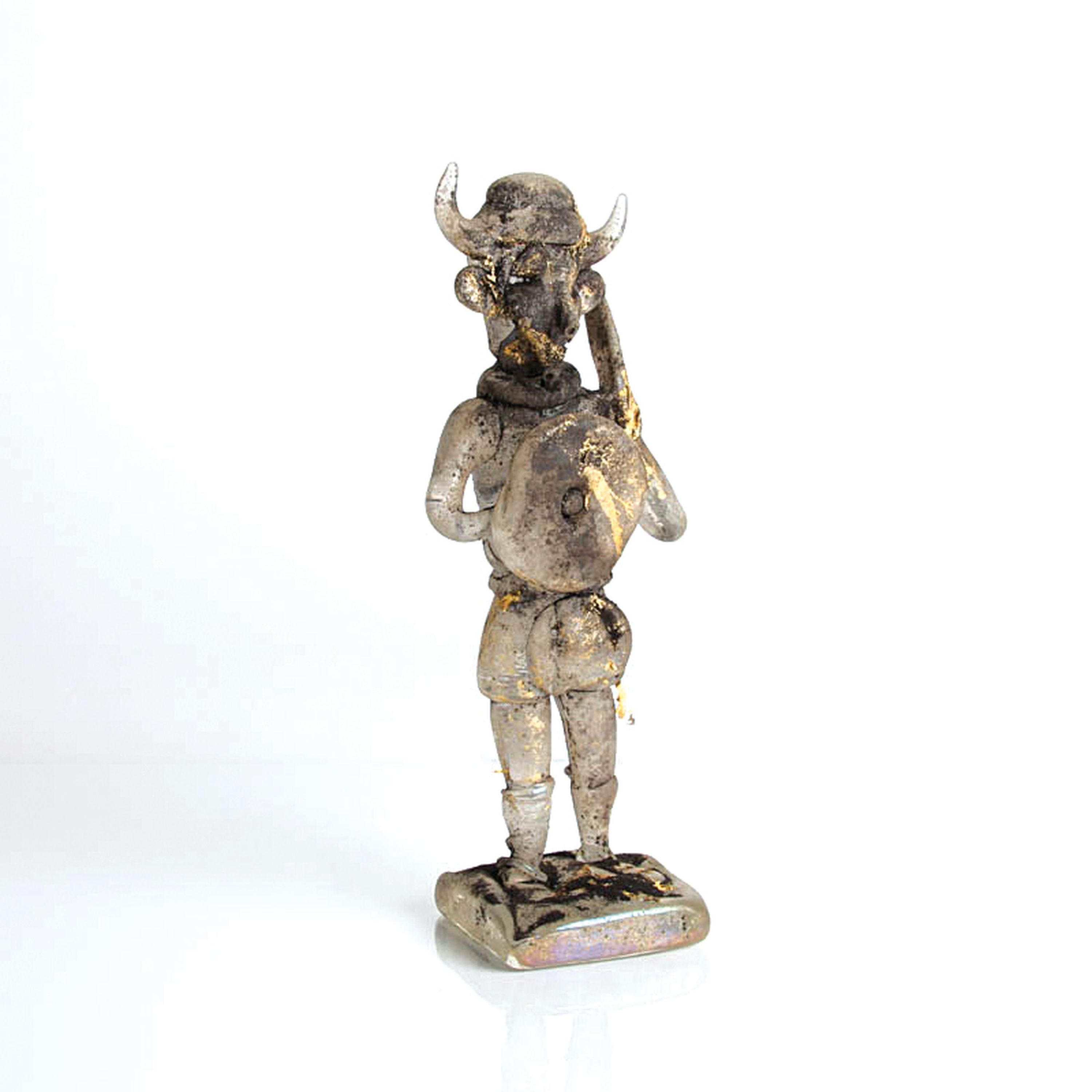 Zwei Vetro a Scavo-Glasskulpturen, Ermanno Nason für Cenedese, Murano, farbloses Glas, rötliche bzw. graue Patina z.T. mit Goldauflage in Vetro a ...