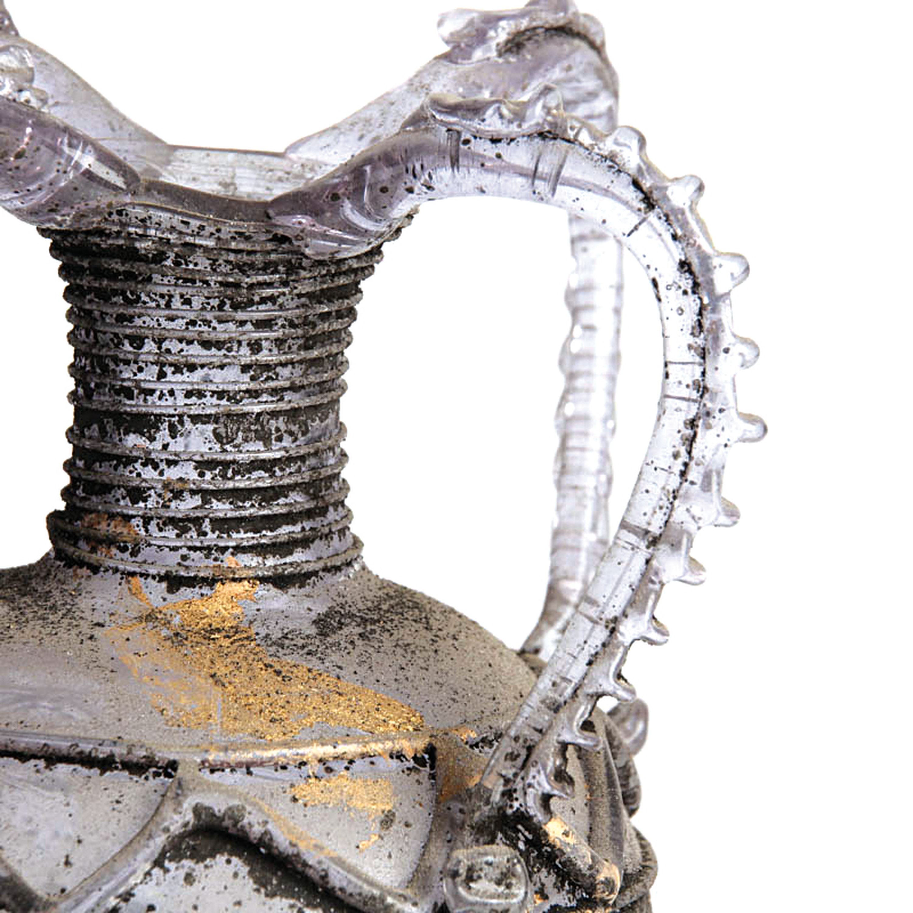 Detail a: Antikisierende Vetro a Scavo-Vase, Ermanno Nason für Cenedese, Murano, bläuliches Glas,graue Patina mit Goldauflage in Vetro a Scavo -Technik, H. ...