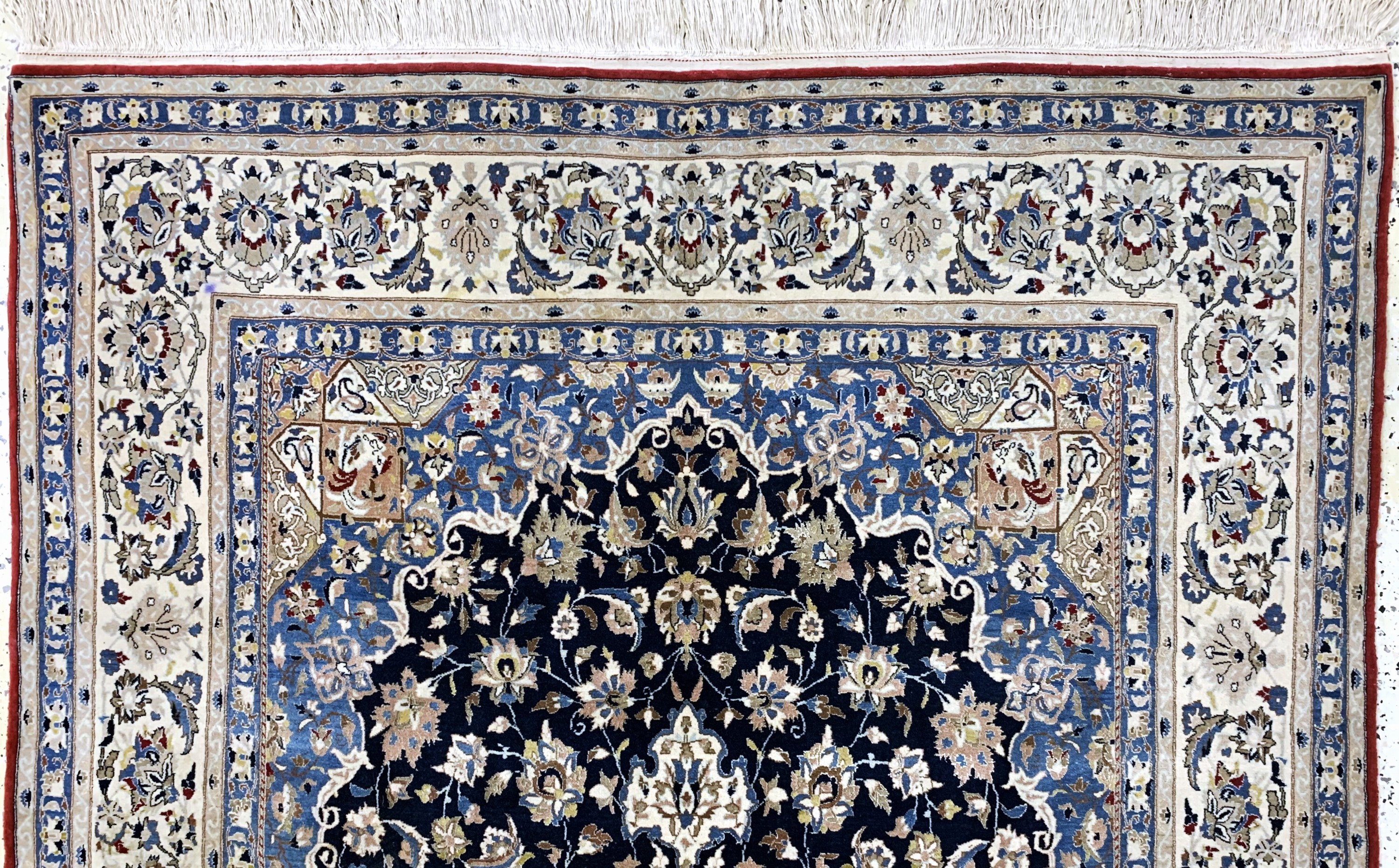 Detail a: Nain"Tudeschk"fein alt, Persien, Anfang 20.Jhd, Korkwolle mit Seide, ca. 260 x 151 cm,EHZ: 2,(kleine Mottenfraß Stellen), gereinigt