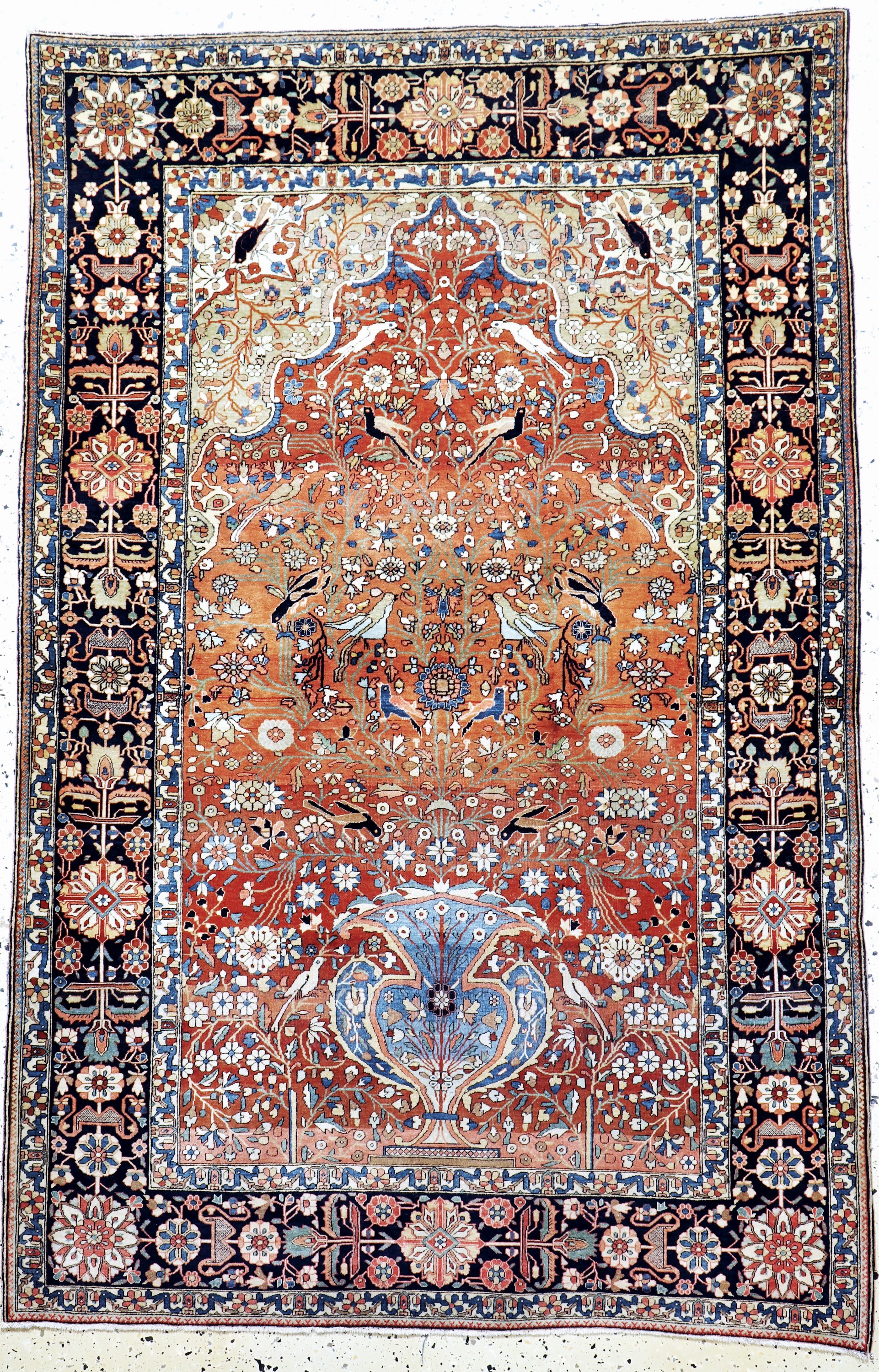 Keschan"Mohtescham"fein antik, Persien, um 1900, Korkwolle auf Baumwolle, ca. 200 x 133 cm, EHZ: 2-3(fachkundig gereinigt).