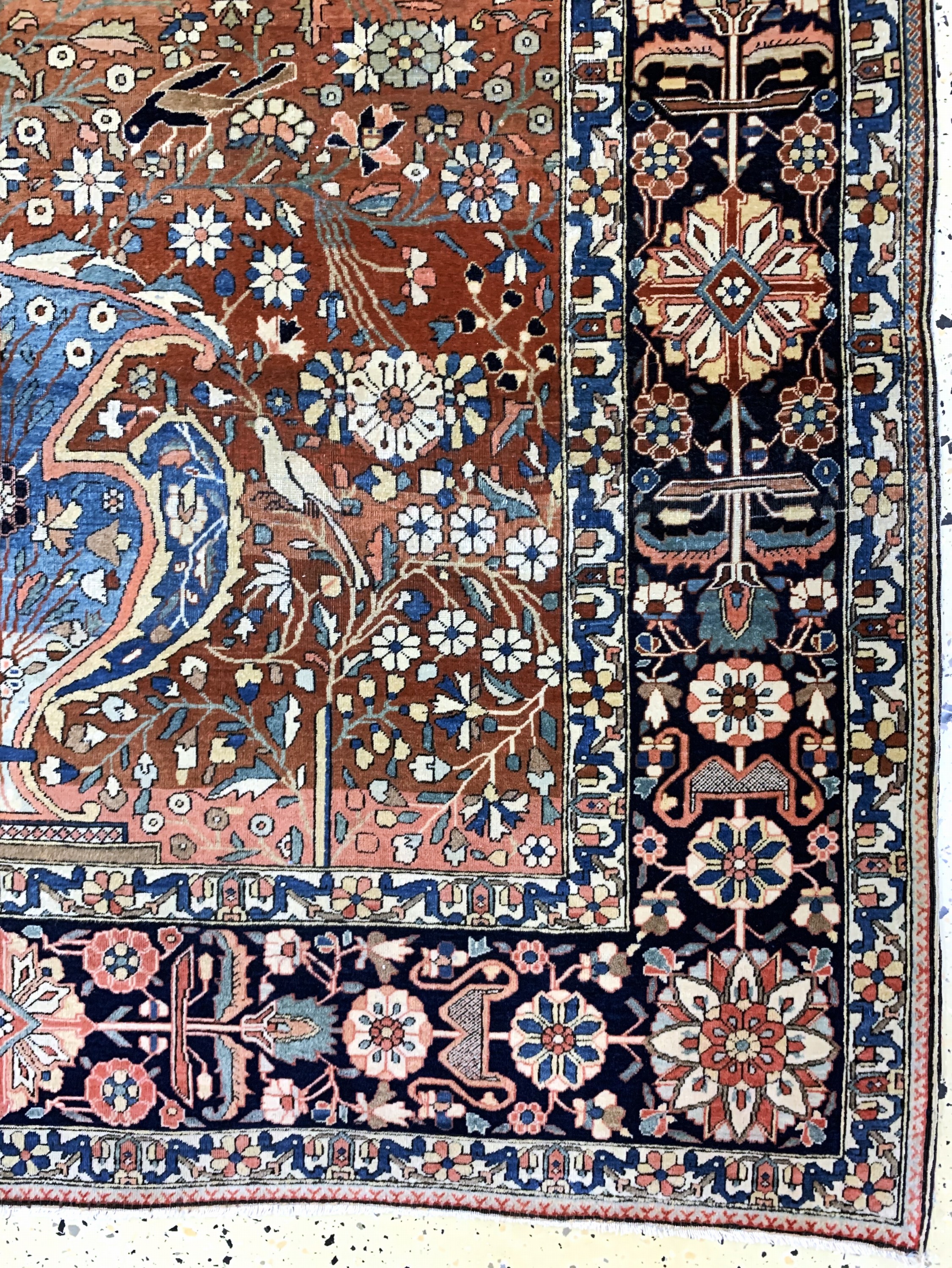 Detail a: Keschan"Mohtescham"fein antik, Persien, um 1900, Korkwolle auf Baumwolle, ca. 200 x 133 cm, EHZ: 2-3(fachkundig gereinigt).