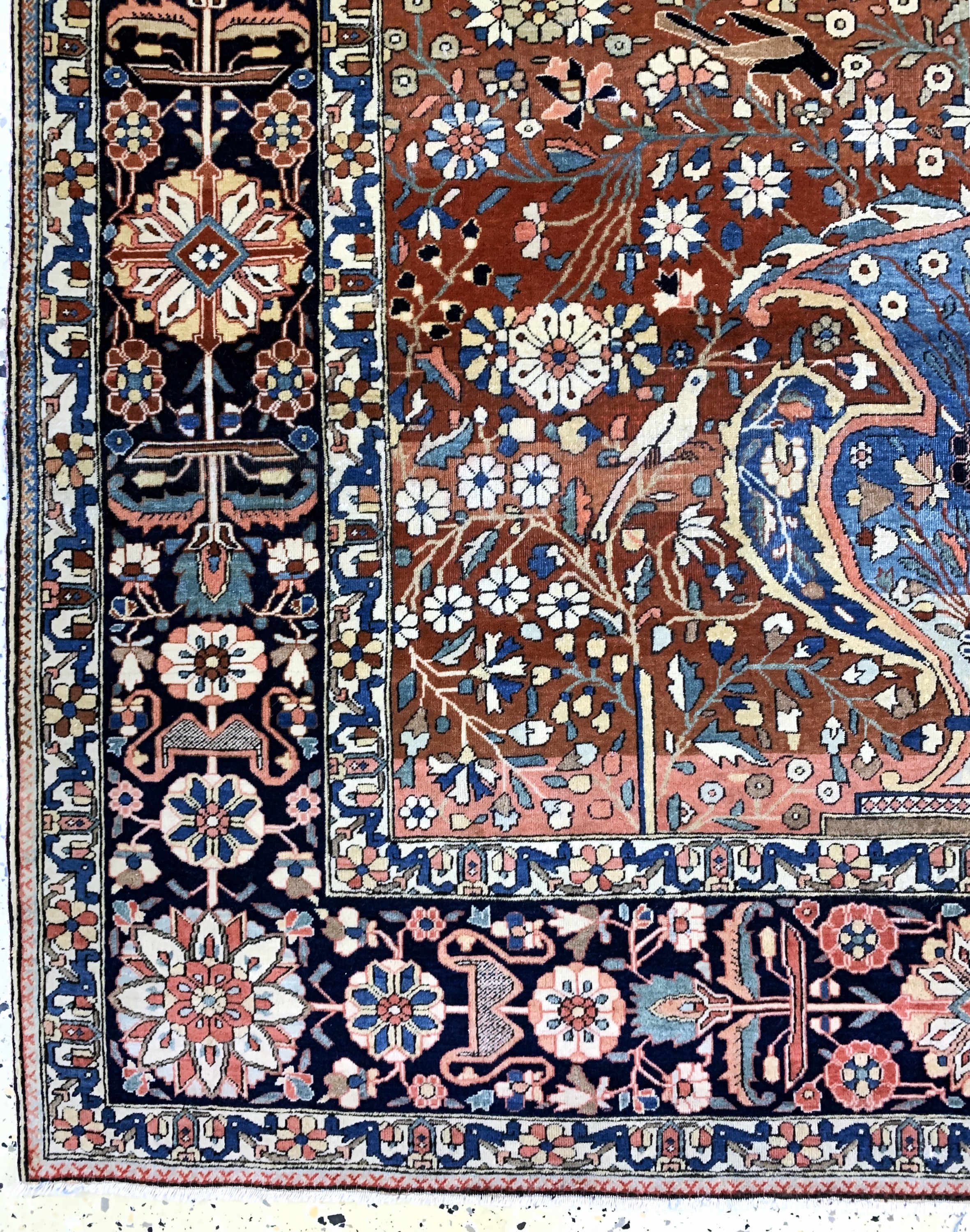 Detail b: Keschan"Mohtescham"fein antik, Persien, um 1900, Korkwolle auf Baumwolle, ca. 200 x 133 cm, EHZ: 2-3(fachkundig gereinigt).