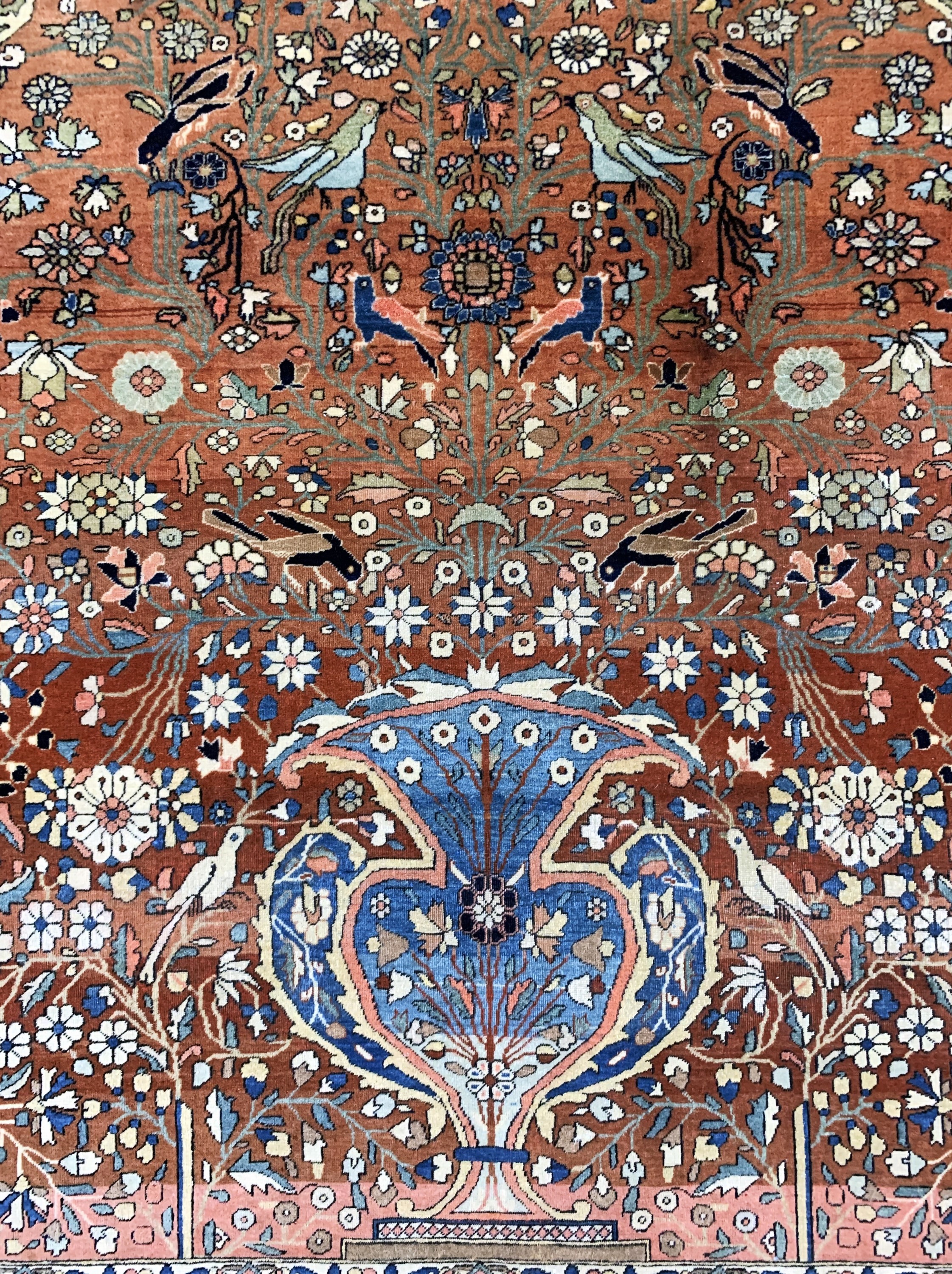 Detail c: Keschan"Mohtescham"fein antik, Persien, um 1900, Korkwolle auf Baumwolle, ca. 200 x 133 cm, EHZ: 2-3(fachkundig gereinigt).
