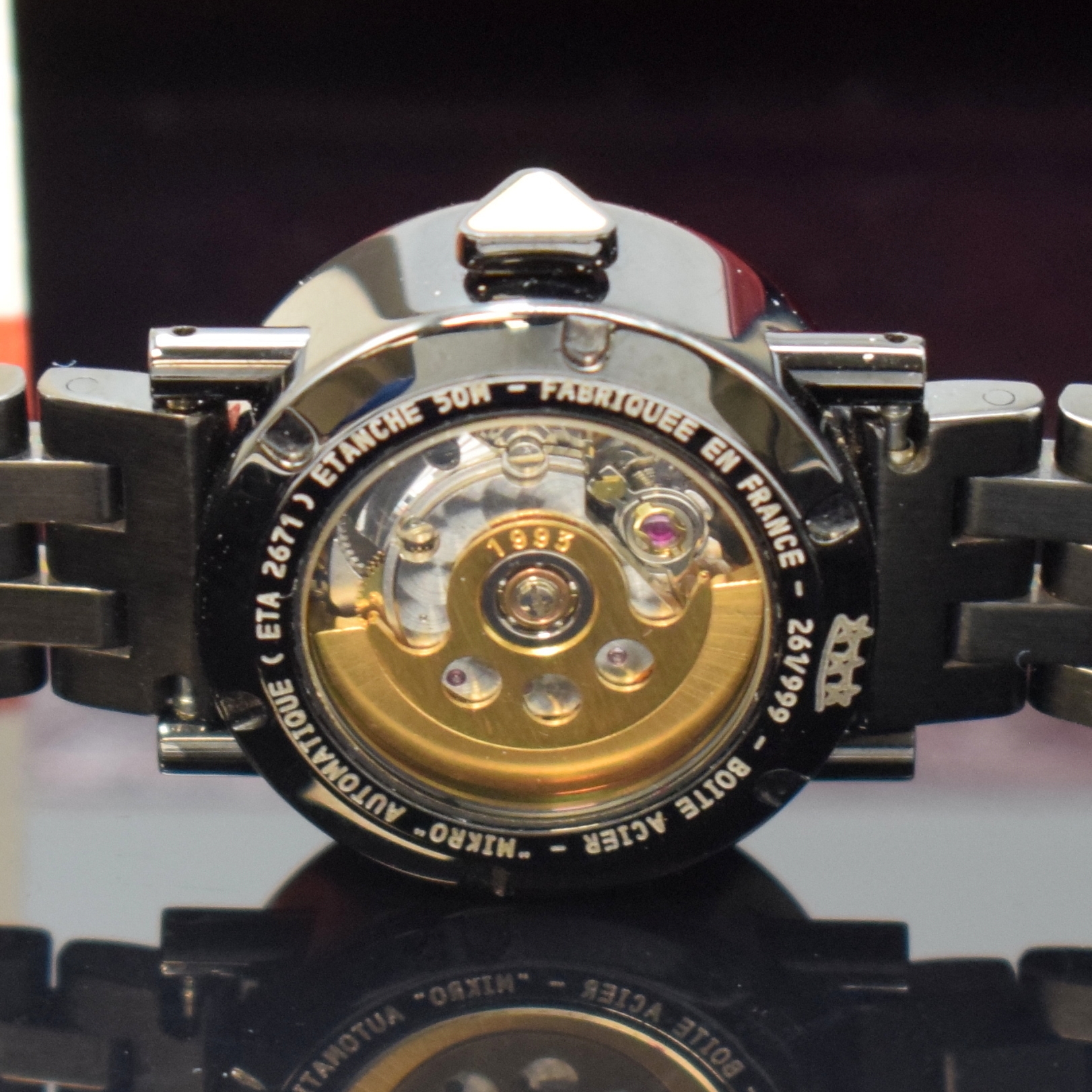 Detail d: ALAIN SILBERSTEIN Mikro auf 999 Stück limitierte Damenarmbanduhr, Frankreich um 1993, Automatik, geschw., beids. vergl. Edelstahlgeh., Boden ...