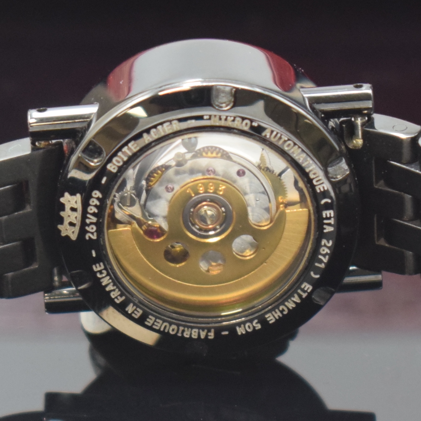 Detail e: ALAIN SILBERSTEIN Mikro auf 999 Stück limitierte Damenarmbanduhr, Frankreich um 1993, Automatik, geschw., beids. vergl. Edelstahlgeh., Boden ...