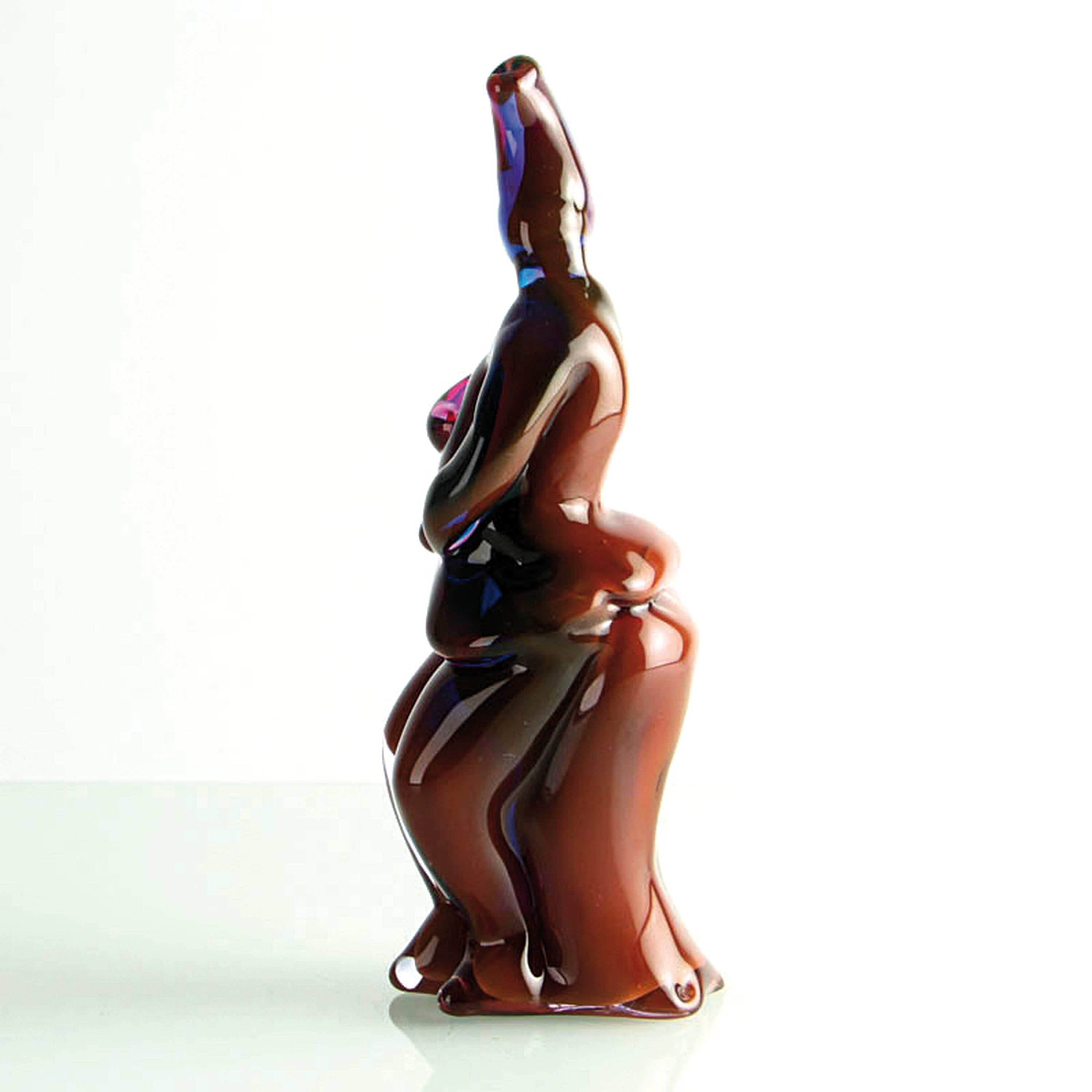 Detail a: Glasfigur Pulcinella, Cenedese, Murano, Unikat, Überfangglas in braun und blau, Pulcinella aus der Commedia dell'arte, H. 22 cm