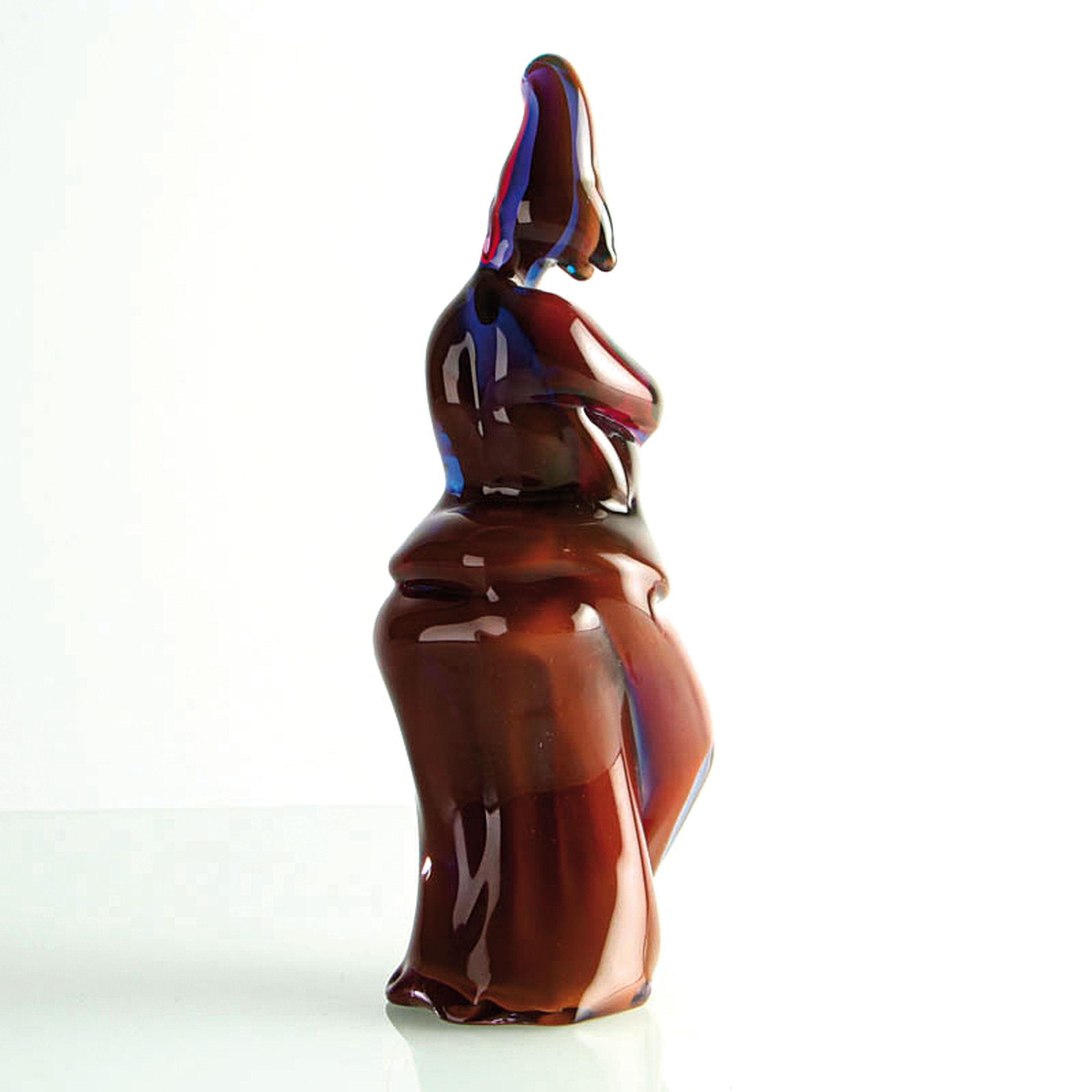 Detail b: Glasfigur Pulcinella, Cenedese, Murano, Unikat, Überfangglas in braun und blau, Pulcinella aus der Commedia dell'arte, H. 22 cm