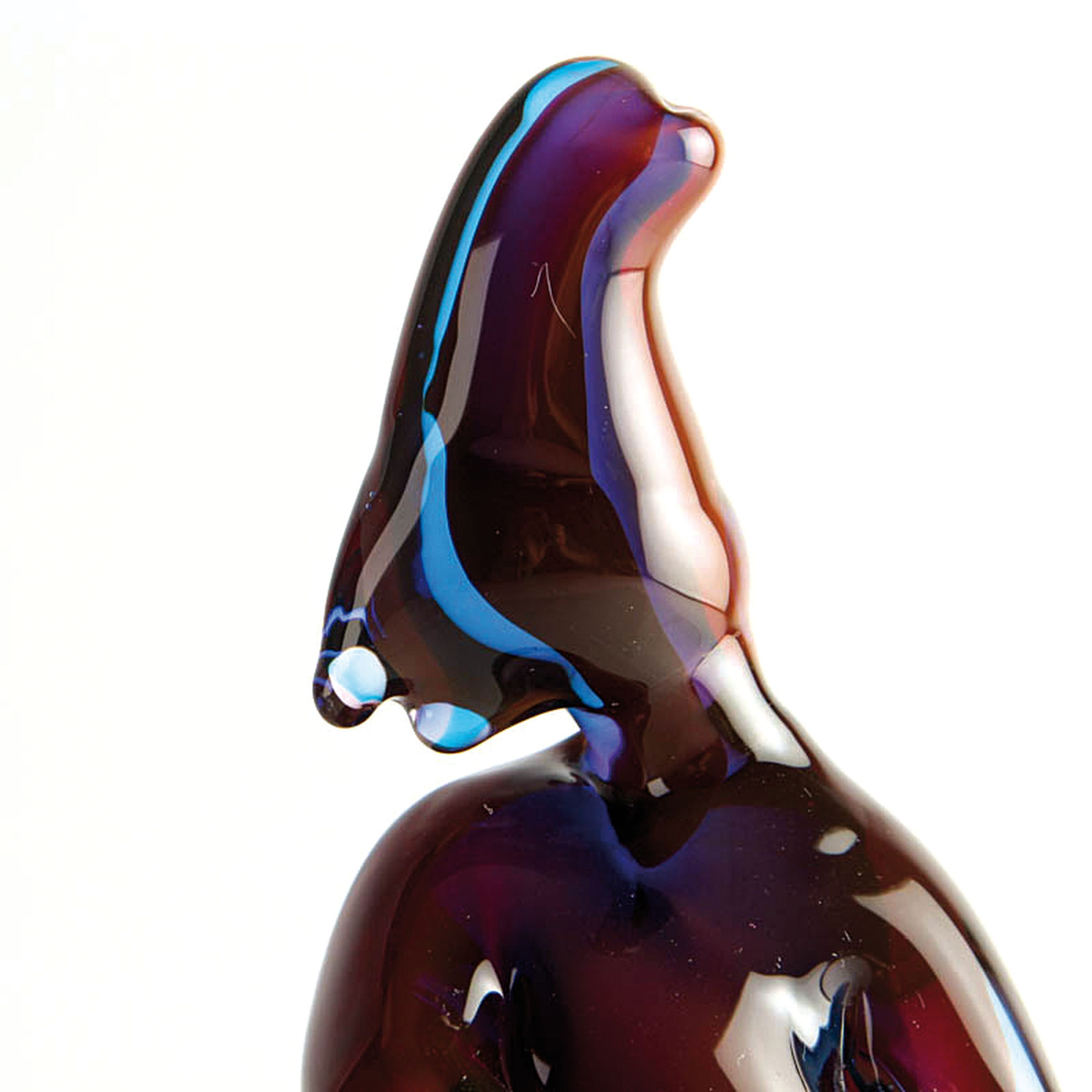 Detail d: Glasfigur Pulcinella, Cenedese, Murano, Unikat, Überfangglas in braun und blau, Pulcinella aus der Commedia dell'arte, H. 22 cm