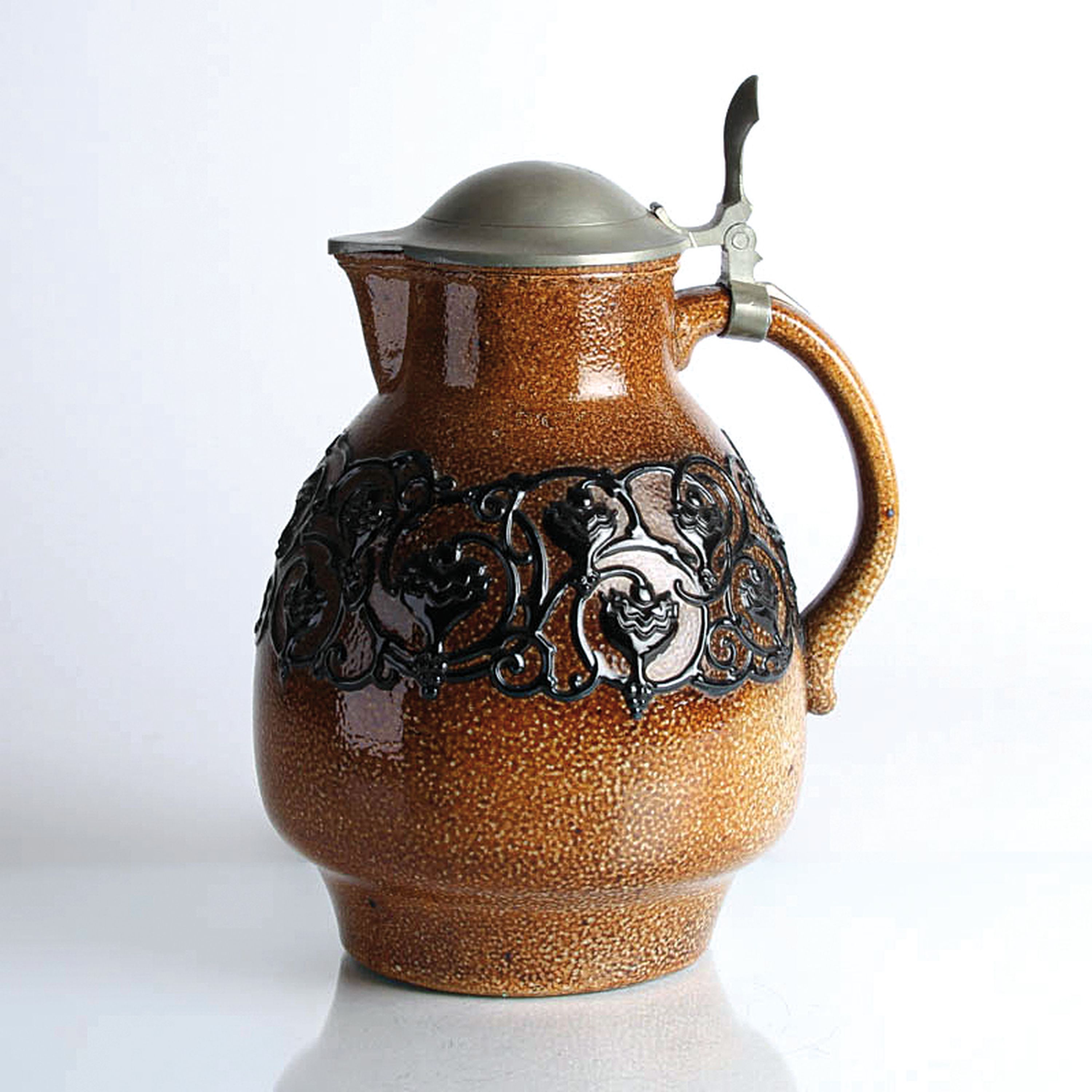 Steinzeugkrug, wohl Merkelbach, 20.Jh., Zinnmontur, H. 28 cm