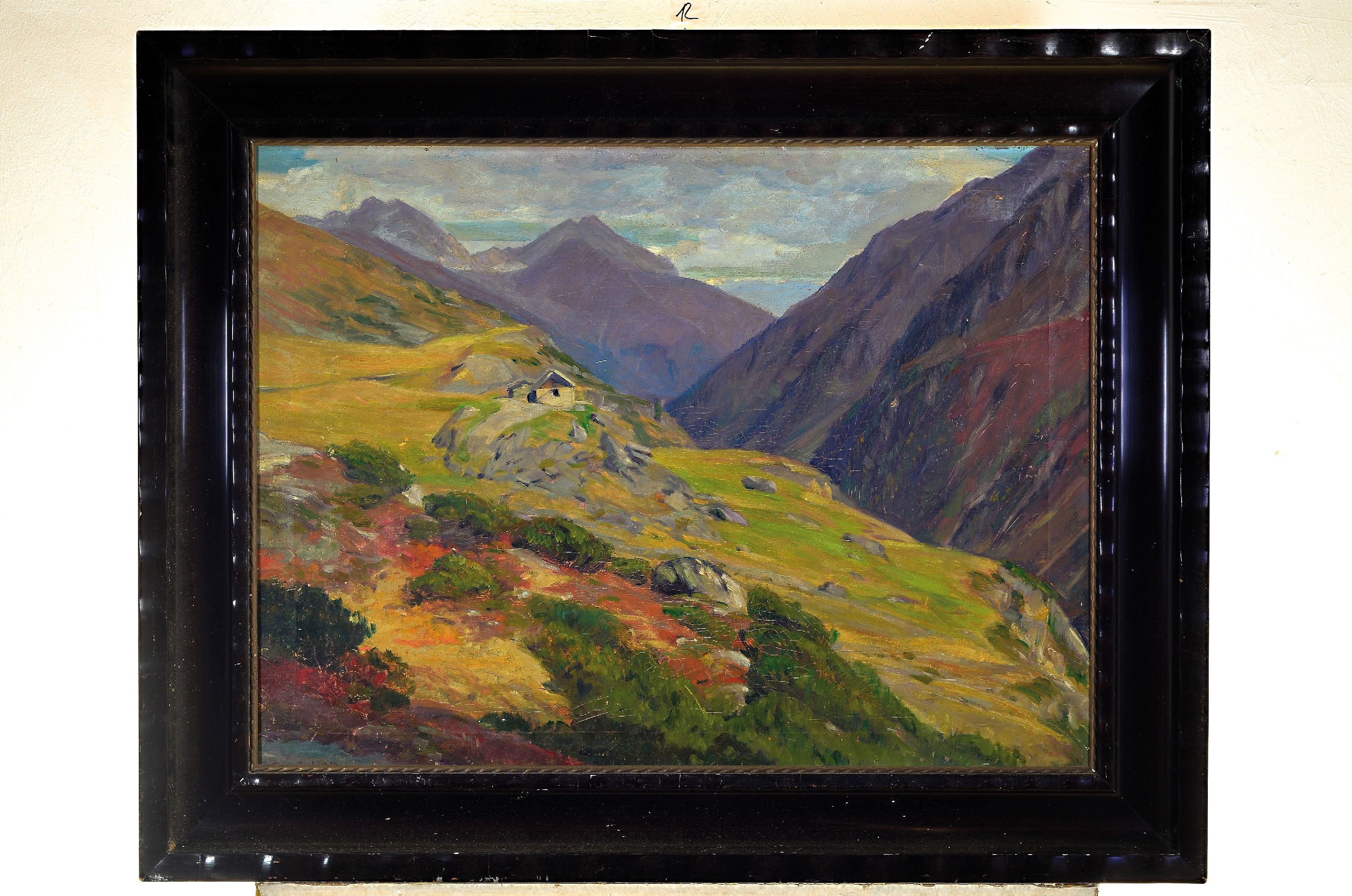 Detail k: Max Gretschel, 1883-1955 Dresden, "Stubai - Alpainer Alm", Alpenlandschaft, links unten signiert, Öl/Lwd, schwarzer Rahmen 80x100 cm