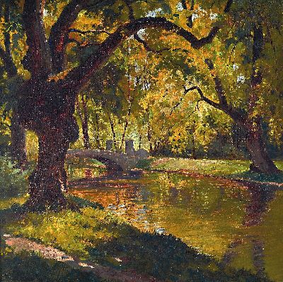 Image 26908461 - Unbekannter wohl Münchener Maler, Anfang 20 .Jh., Parklandschaft in Mainz, ...