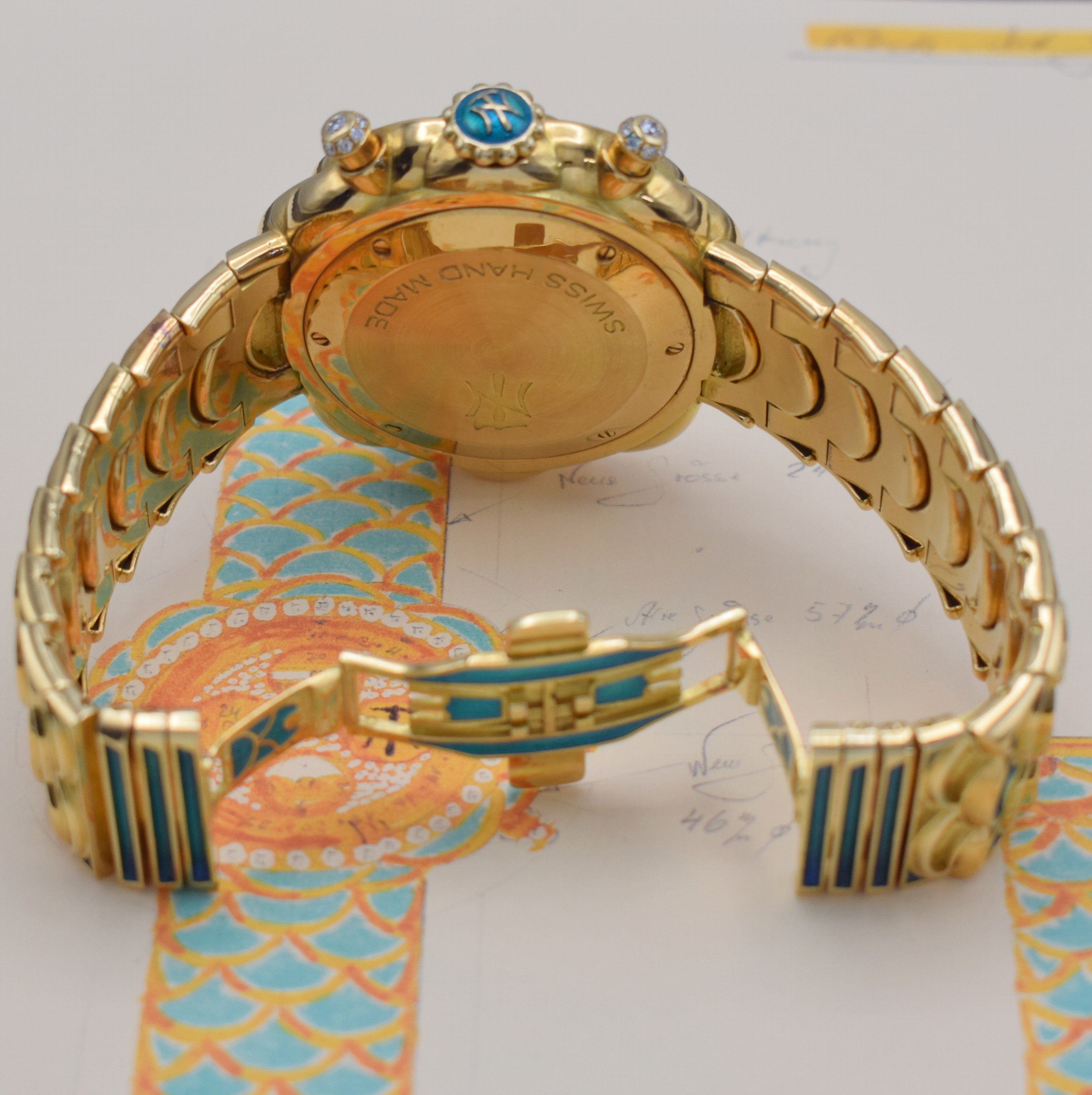 Detail f: NIKLAUS TWERENBOLD einzigartiger Armbandchronograph in GG 750/000 mit Vollkalenderanzeige, Schweiz 2008, Automatik, massives Goldgeh. inkl. ...
