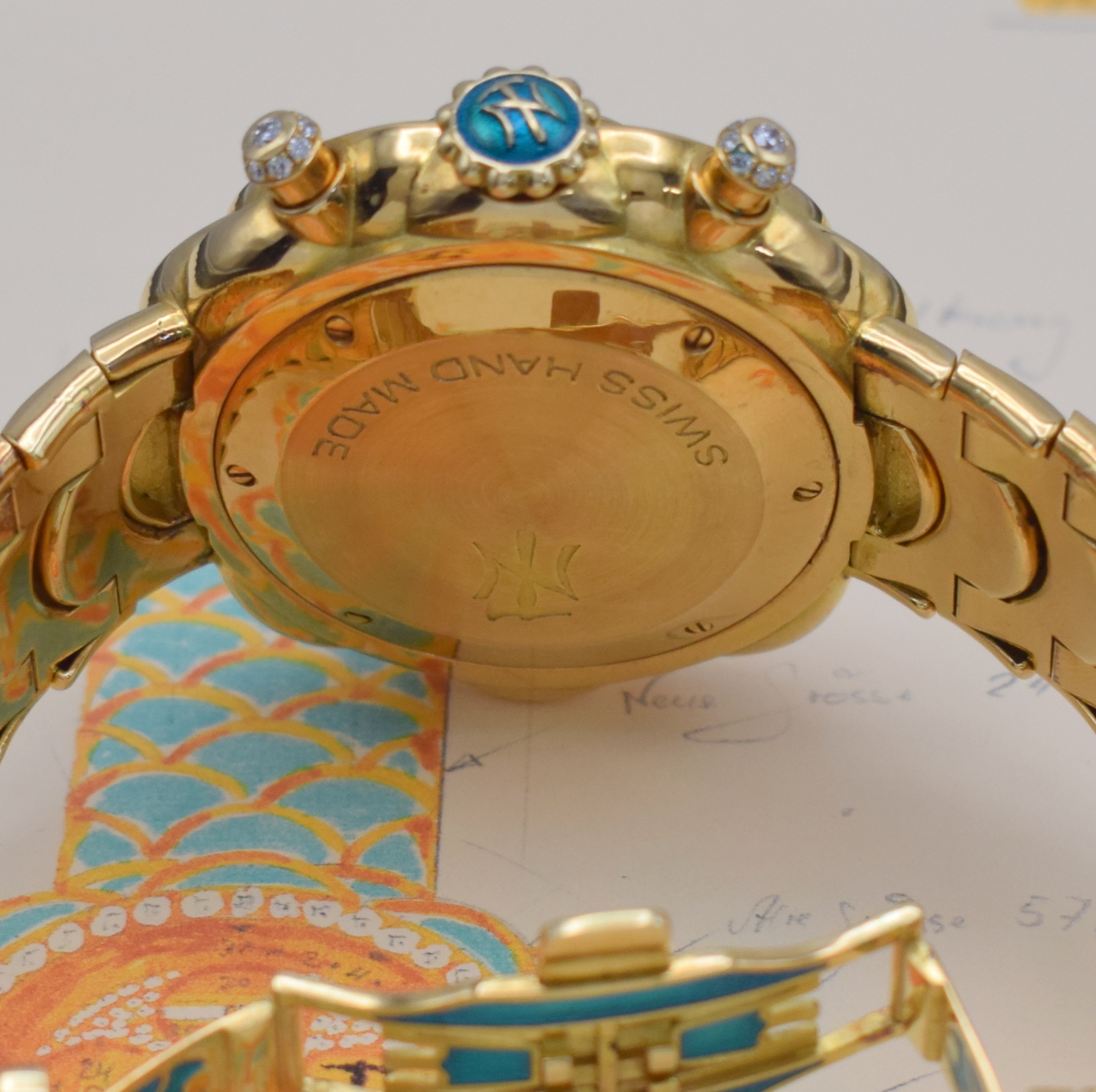 Detail g: NIKLAUS TWERENBOLD einzigartiger Armbandchronograph in GG 750/000 mit Vollkalenderanzeige, Schweiz 2008, Automatik, massives Goldgeh. inkl. ...