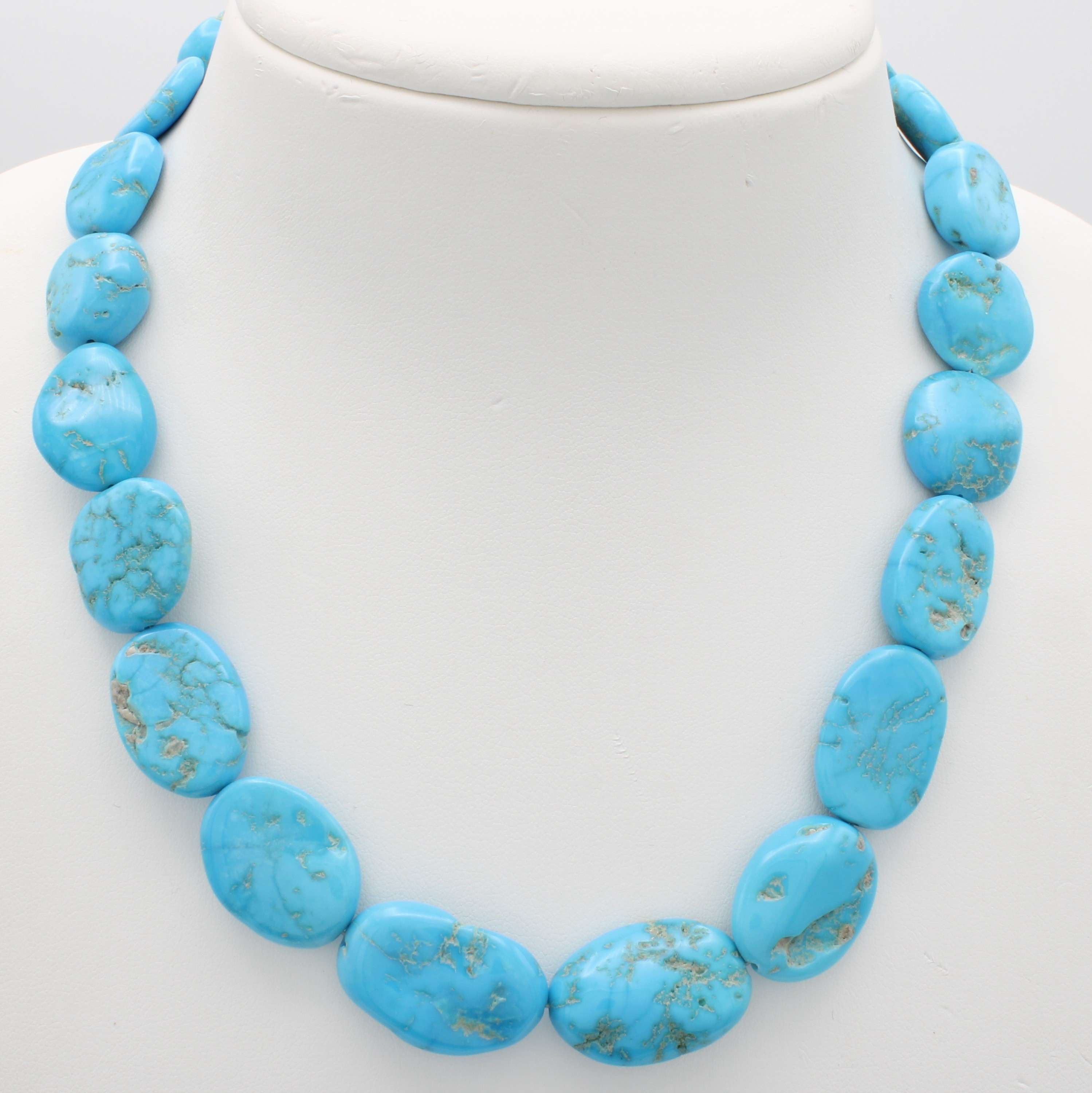 Image 26908665 - Amerikanische Türkiskette, Karabinerschl. 925er Silber, barocke Türkise aus der ...