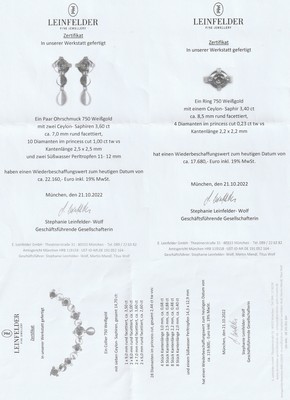 26908652c - 18 kt Gold Saphir-Diamant-Schmuckset, WG 750/000, qualitätvolle und massive ...