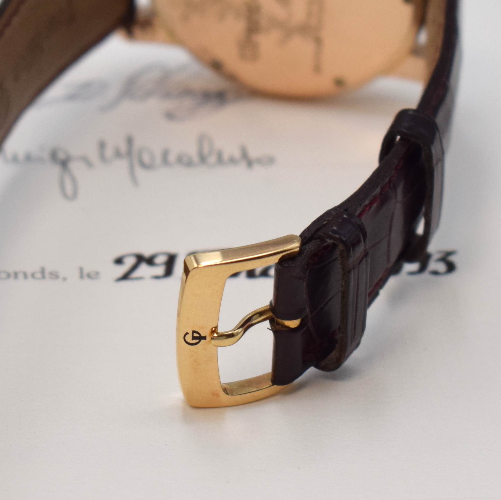 Detail b: GIRARD PERREGAUX hochfeines und extrem seltenes 3-Brücken Tourbillon Nr. 61 in RG 750/000, Handaufzug, Schweiz hergestellt 1993, 3-teil. Geh., Boden ...