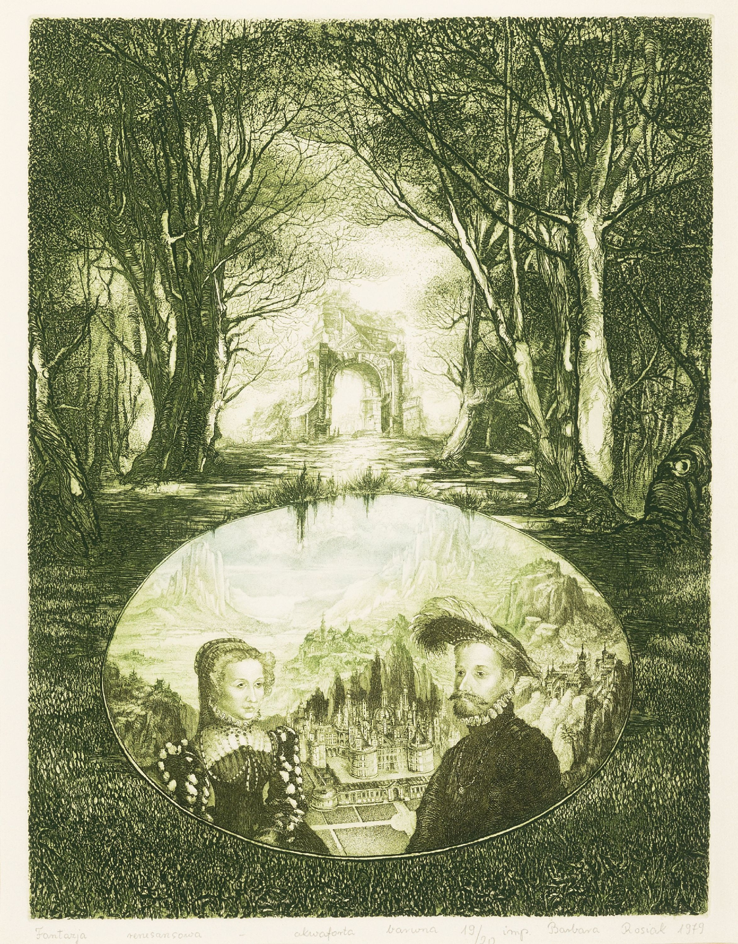 Detail d: Barbara Rosiak, geb. 1955 Lodz Polen, 5 Aquatintaradierungen in kleiner Auflage, Dom in Florenz, 1/20, ca. 59x37cm, u.Gl., R. ca. 75x60cm; Der ...