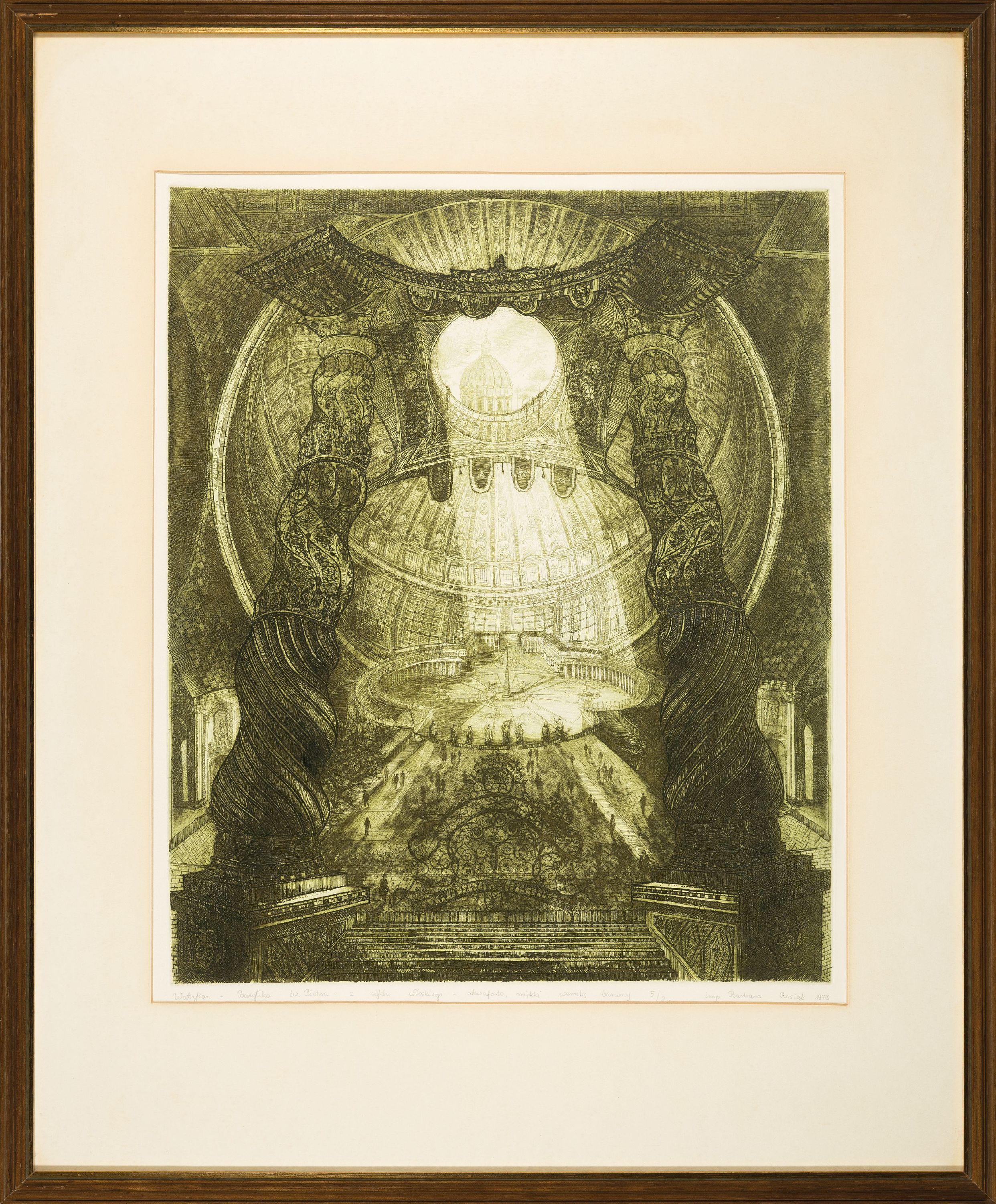 Detail n: Barbara Rosiak, geb. 1955 Lodz Polen, 5 Aquatintaradierungen in kleiner Auflage, Dom in Florenz, 1/20, ca. 59x37cm, u.Gl., R. ca. 75x60cm; Der ...
